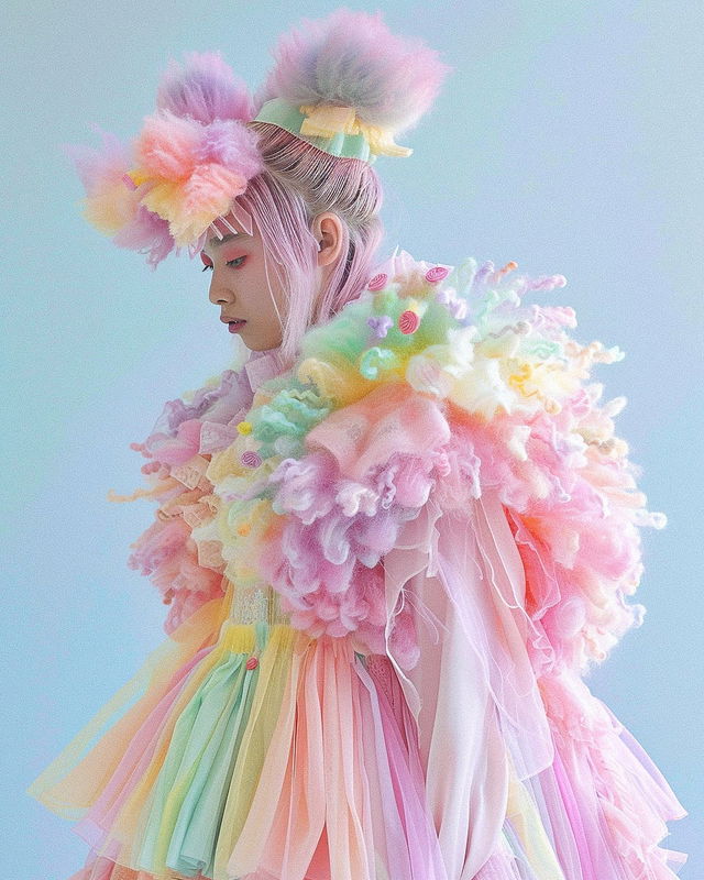 Fairy Kei fashion in the style of Walter Van Beirendonck, pastel colors and soft light, Midjourney V6