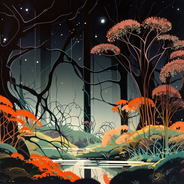 Eyvind Earle style, Midjourney V5 — pick 14 of 19, picture 1 of 4
