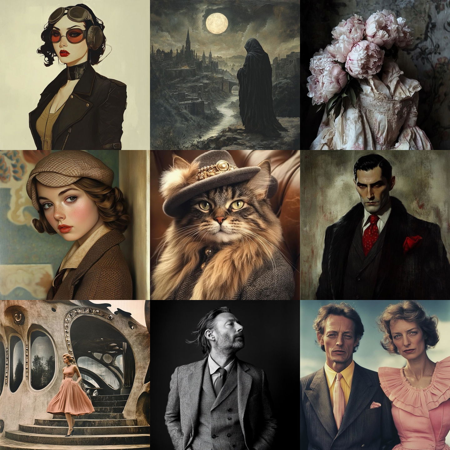 1930s fashion style, Midjourney V6.1: cyberpunk character in 1930s fashion style