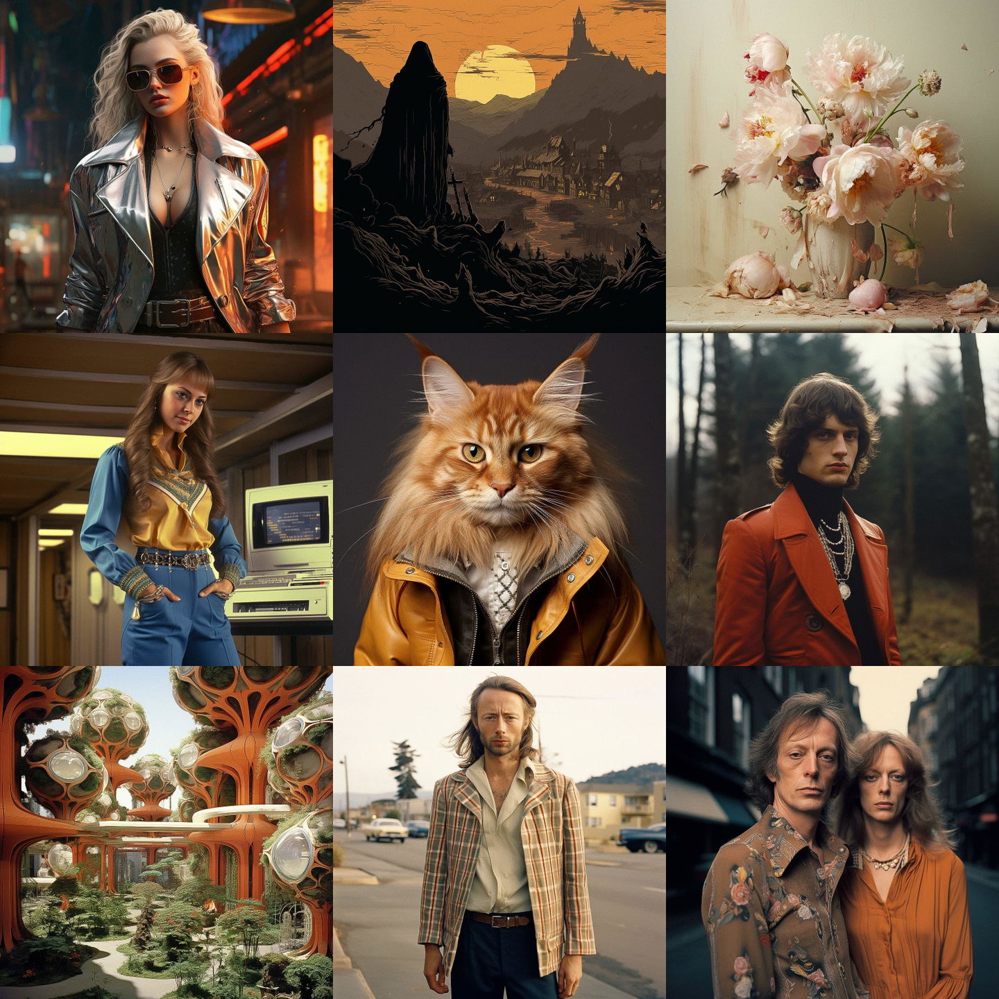 1970s fashion style, Midjourney V5.2: cyberpunk character in 1970s fashion style