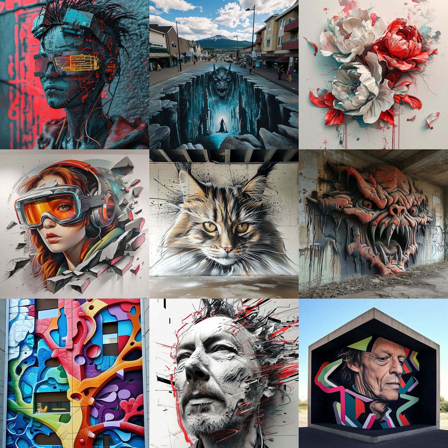3D graffiti style, Midjourney V6: cyberpunk character as 3D graffiti