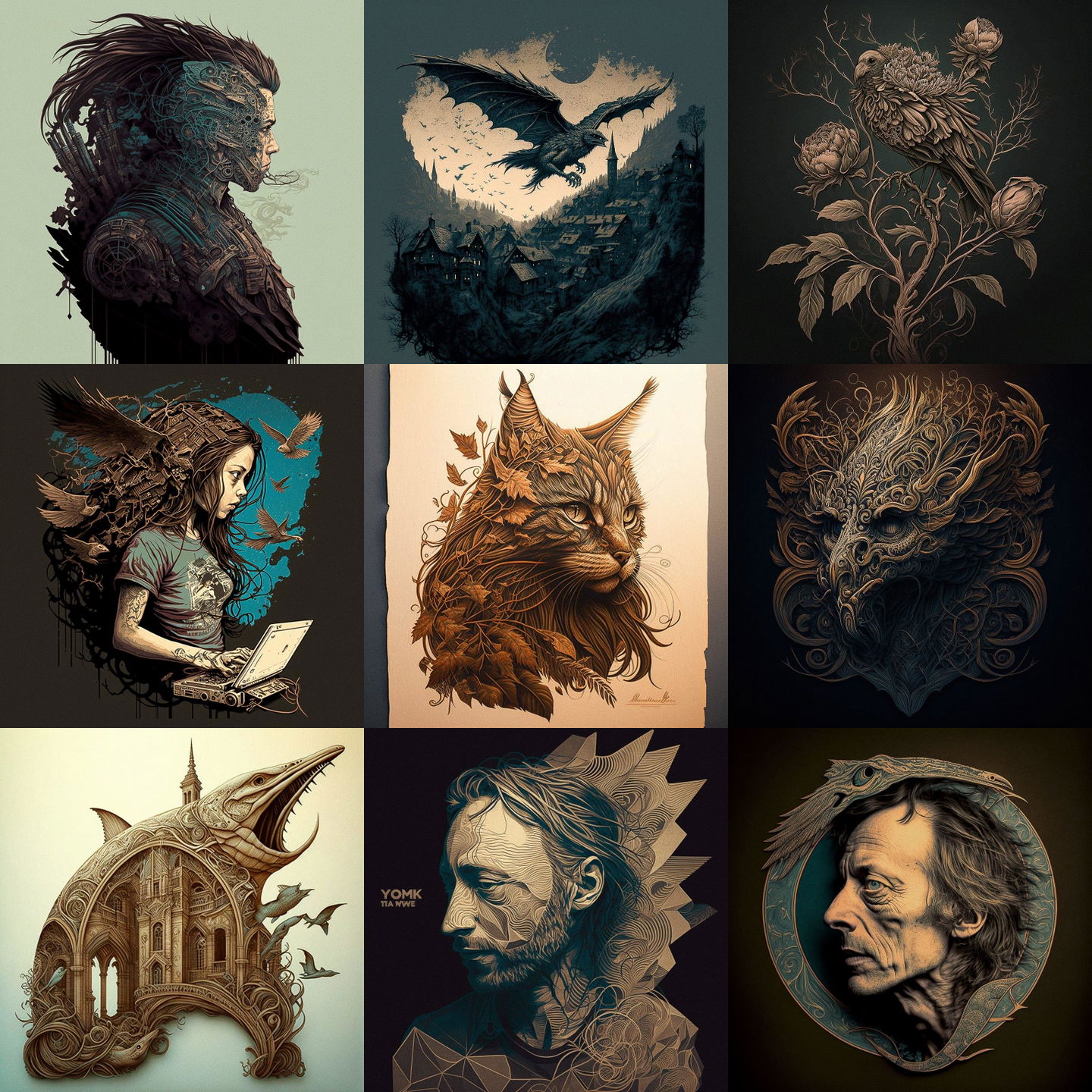 Aaron Horkey style, Midjourney V4: cyberpunk character by Aaron Horkey