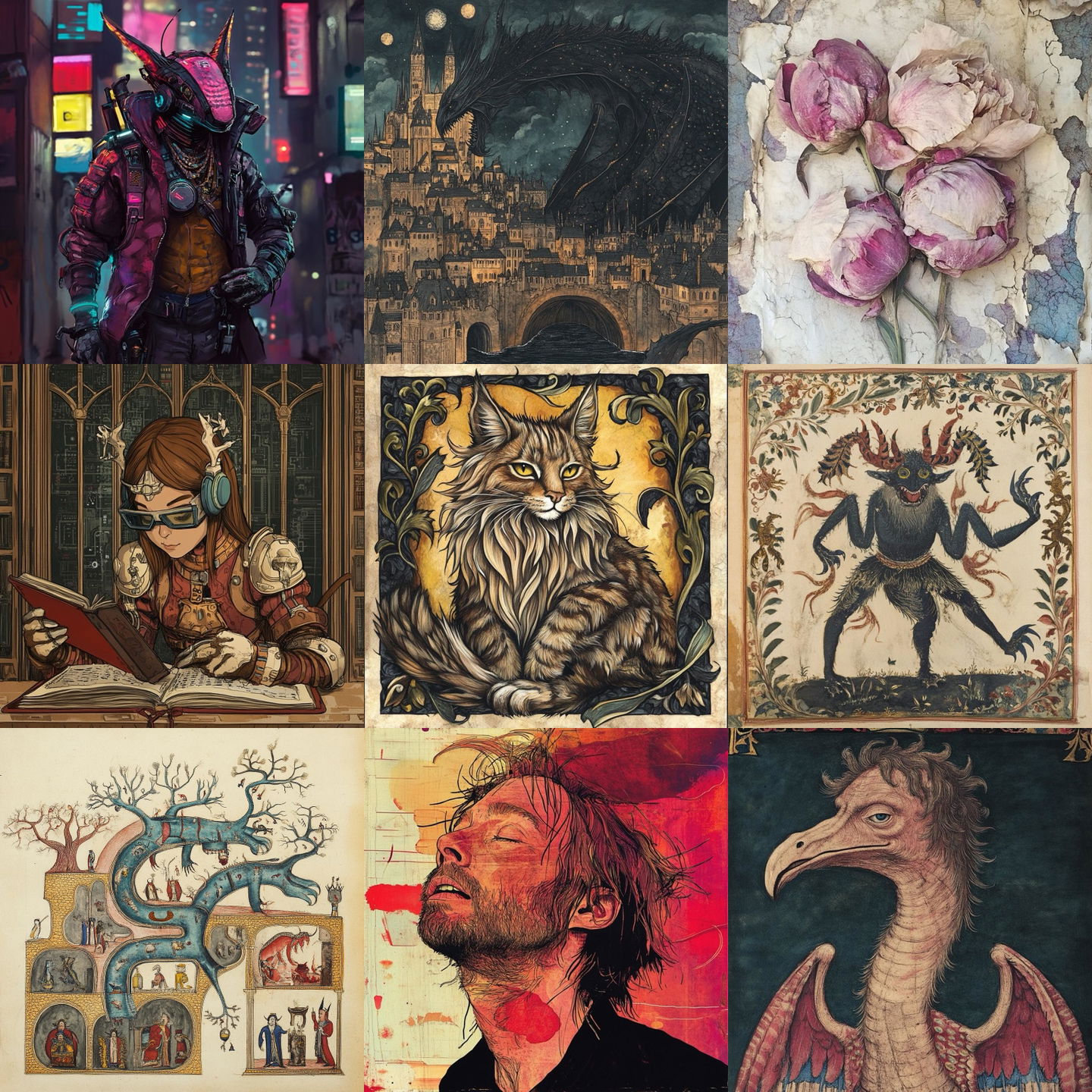 Aberdeen Bestiary style, Midjourney V6.1: cyberpunk character in Aberdeen Bestiary style