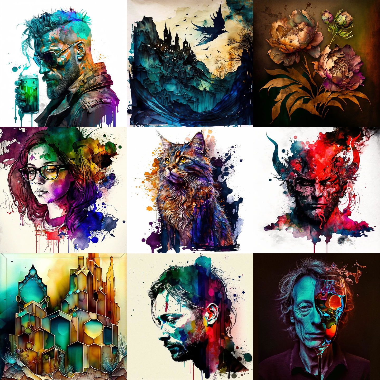 Alcohol ink style, Midjourney V4: cyberpunk character in style of Alcohol ink