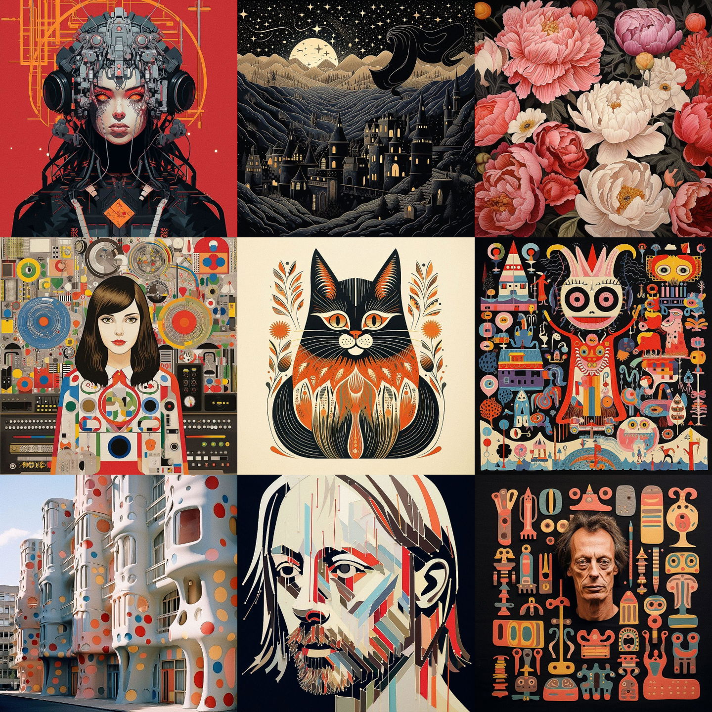 Alexander Girard style, Midjourney V5.2: cyberpunk character by Alexander Girard