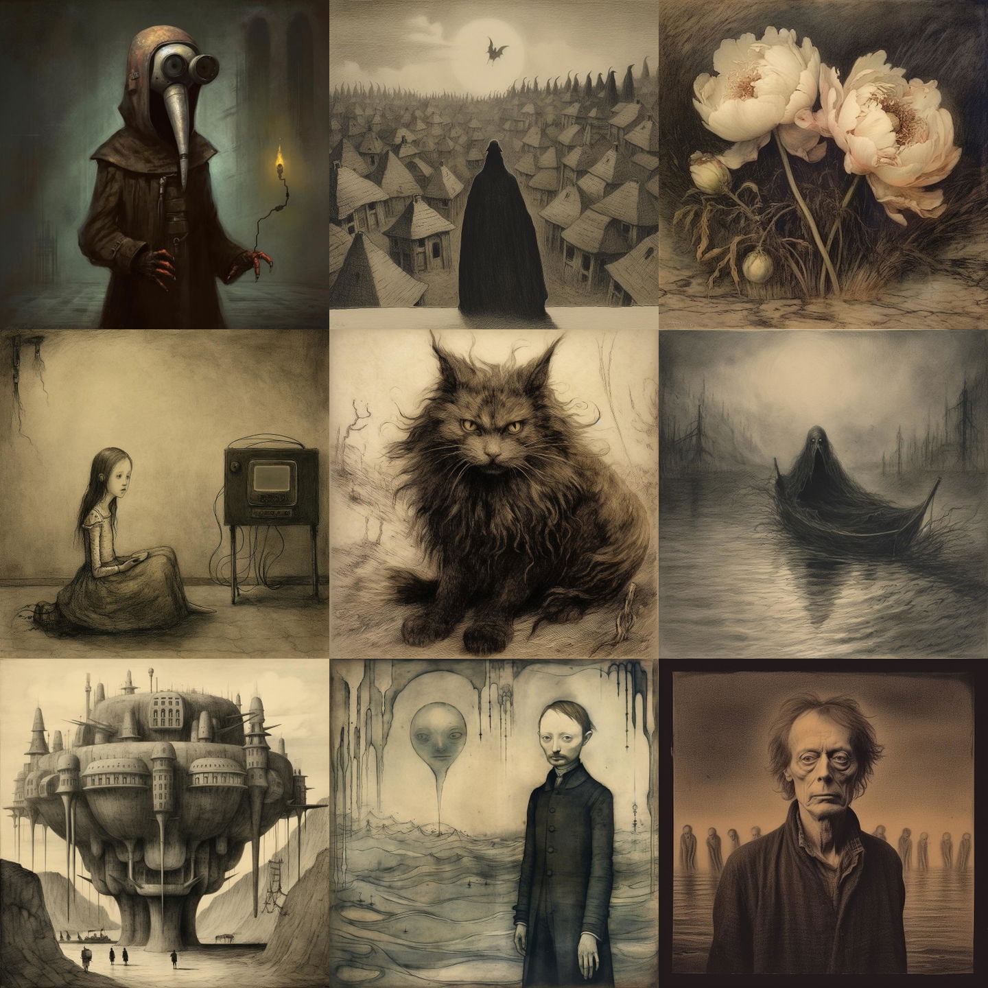 Alfred Kubin style, Midjourney V5.1: cyberpunk character by Alfred Kubin