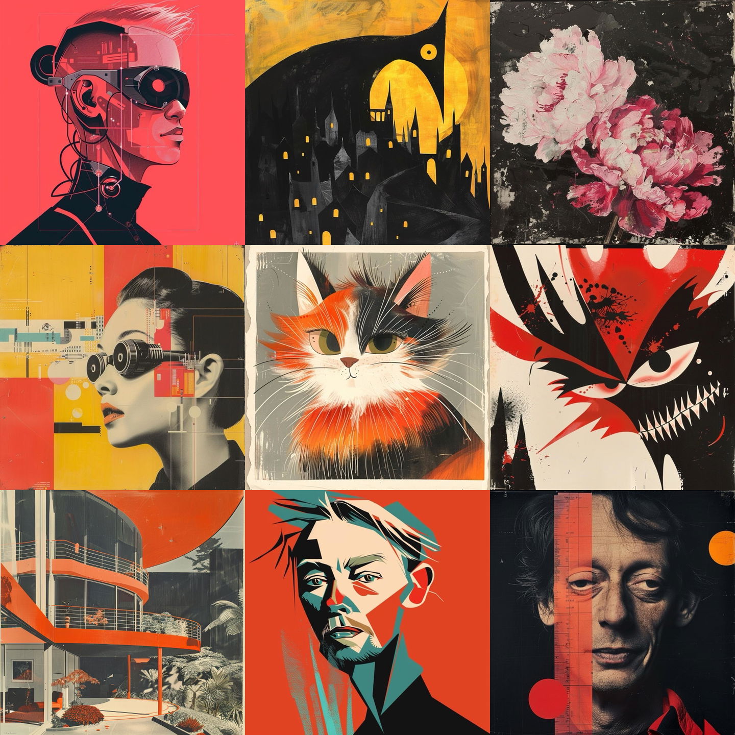Alvin Lustig style, Midjourney V6: cyberpunk character by Alvin Lustig