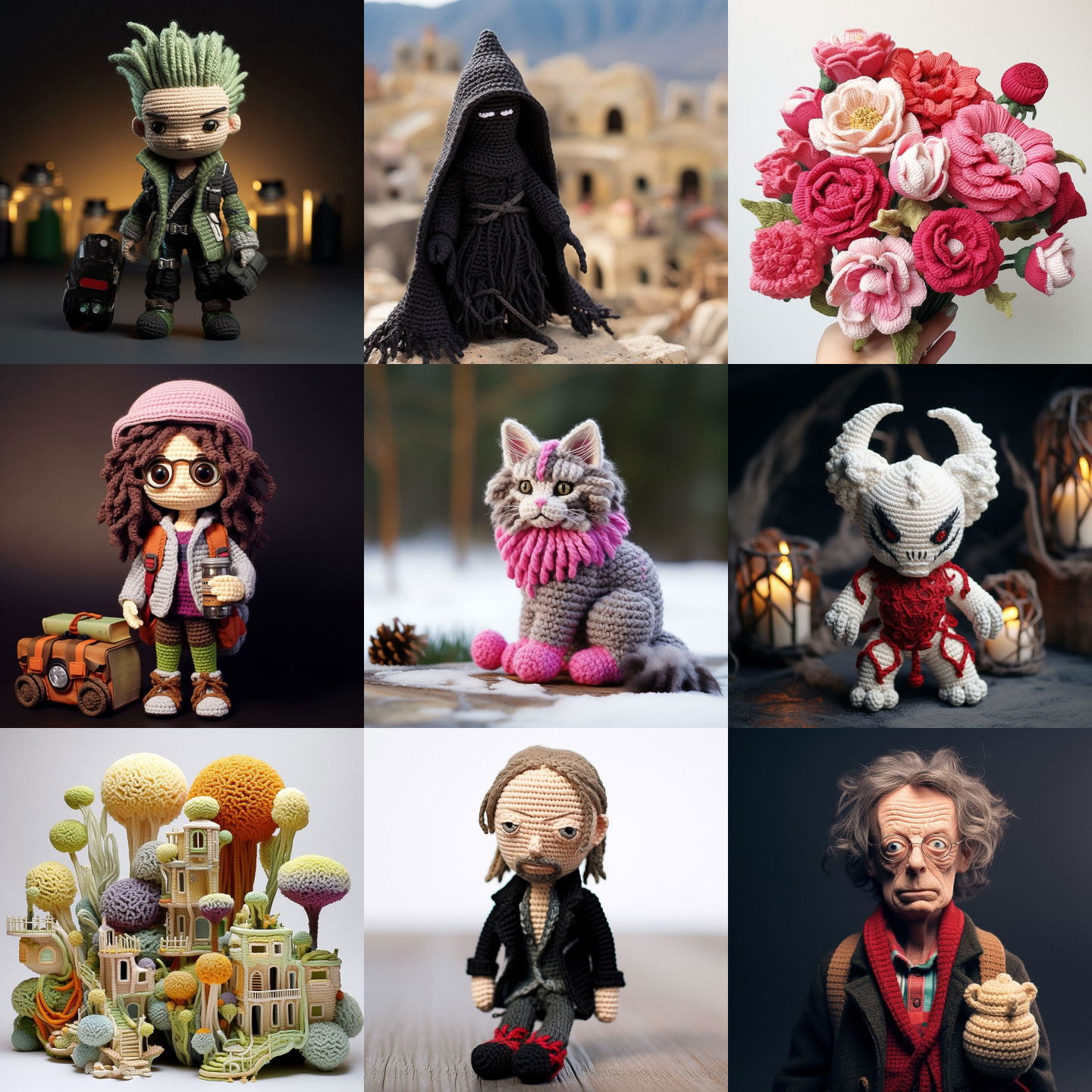 Amigurumi style, Midjourney V5.2: cyberpunk character as Amigurumi