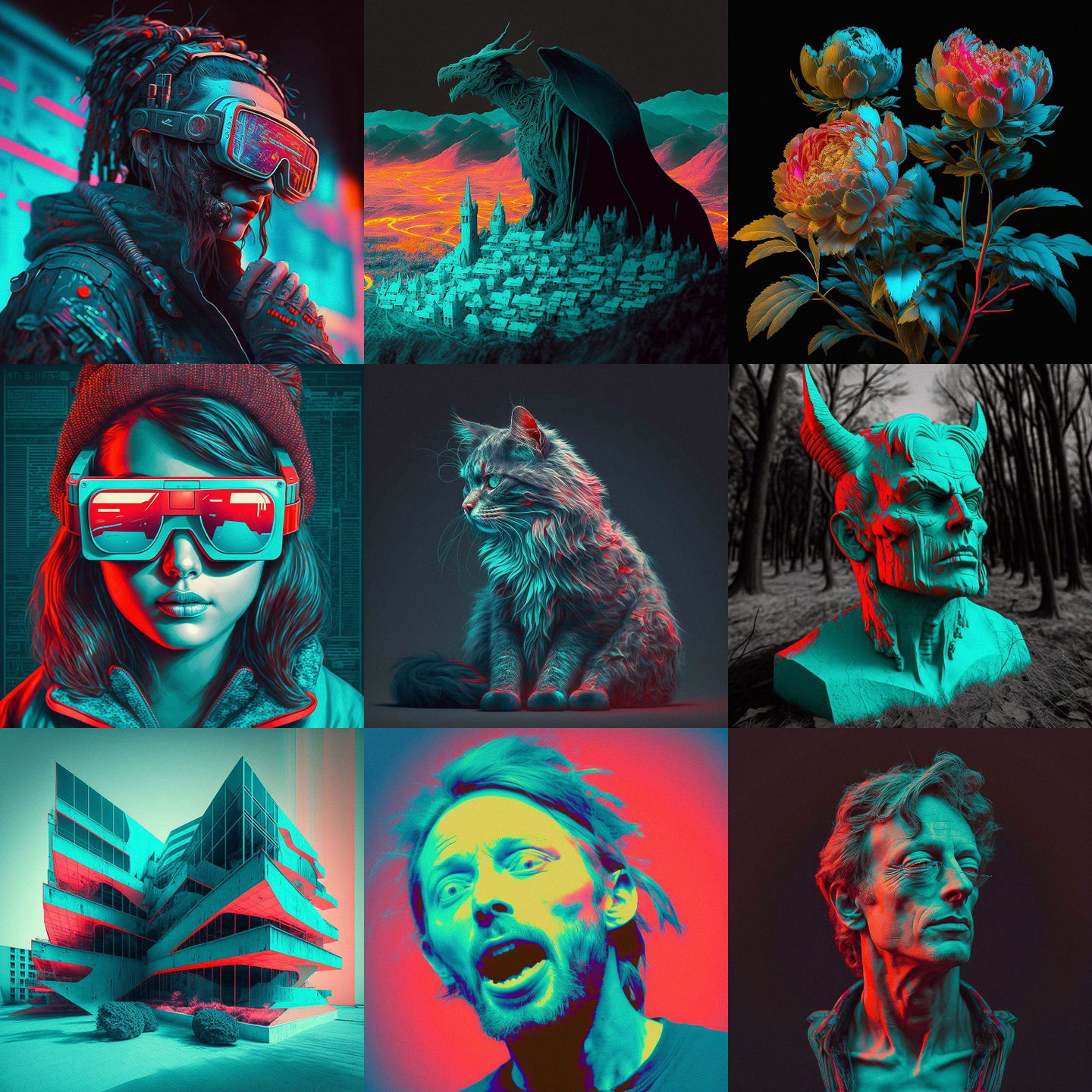Anaglyph style, Midjourney V4: cyberpunk character as Anaglyph