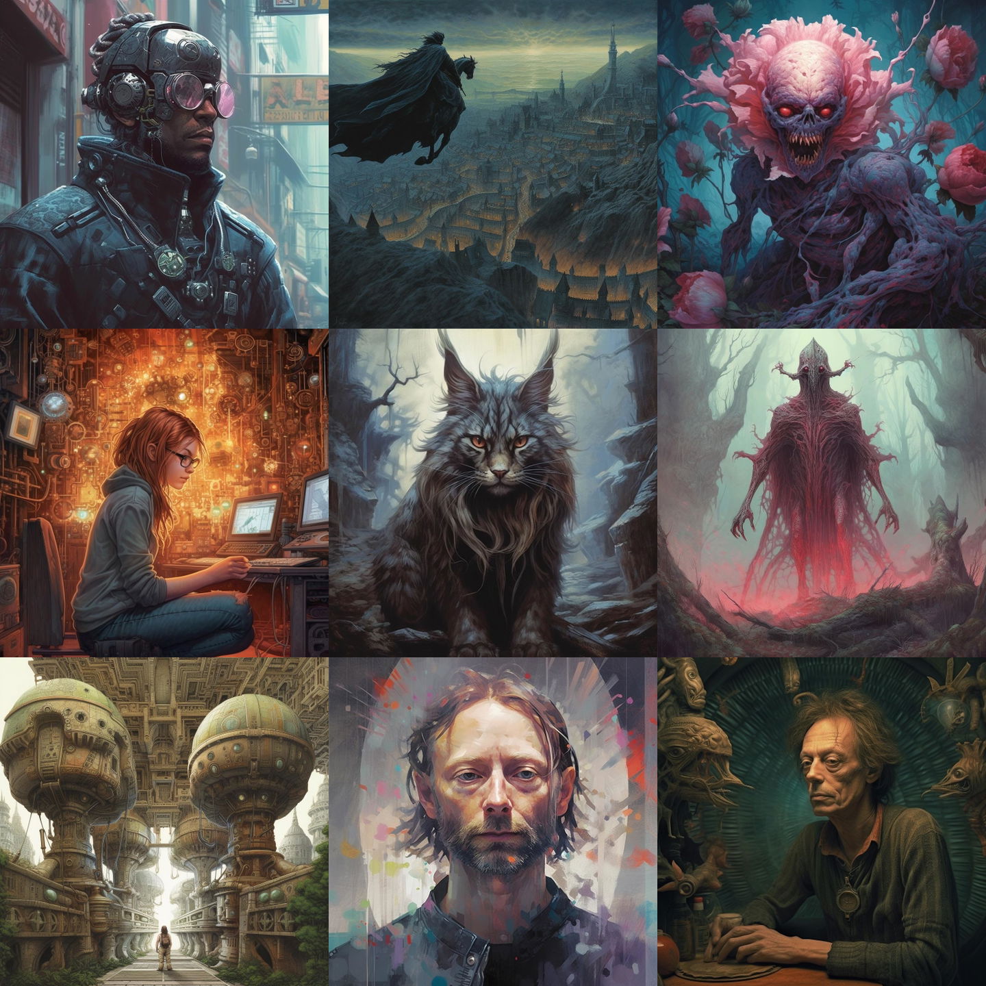 Andrew Ferez style, Midjourney V5.1: cyberpunk character by Andrew-Ferez