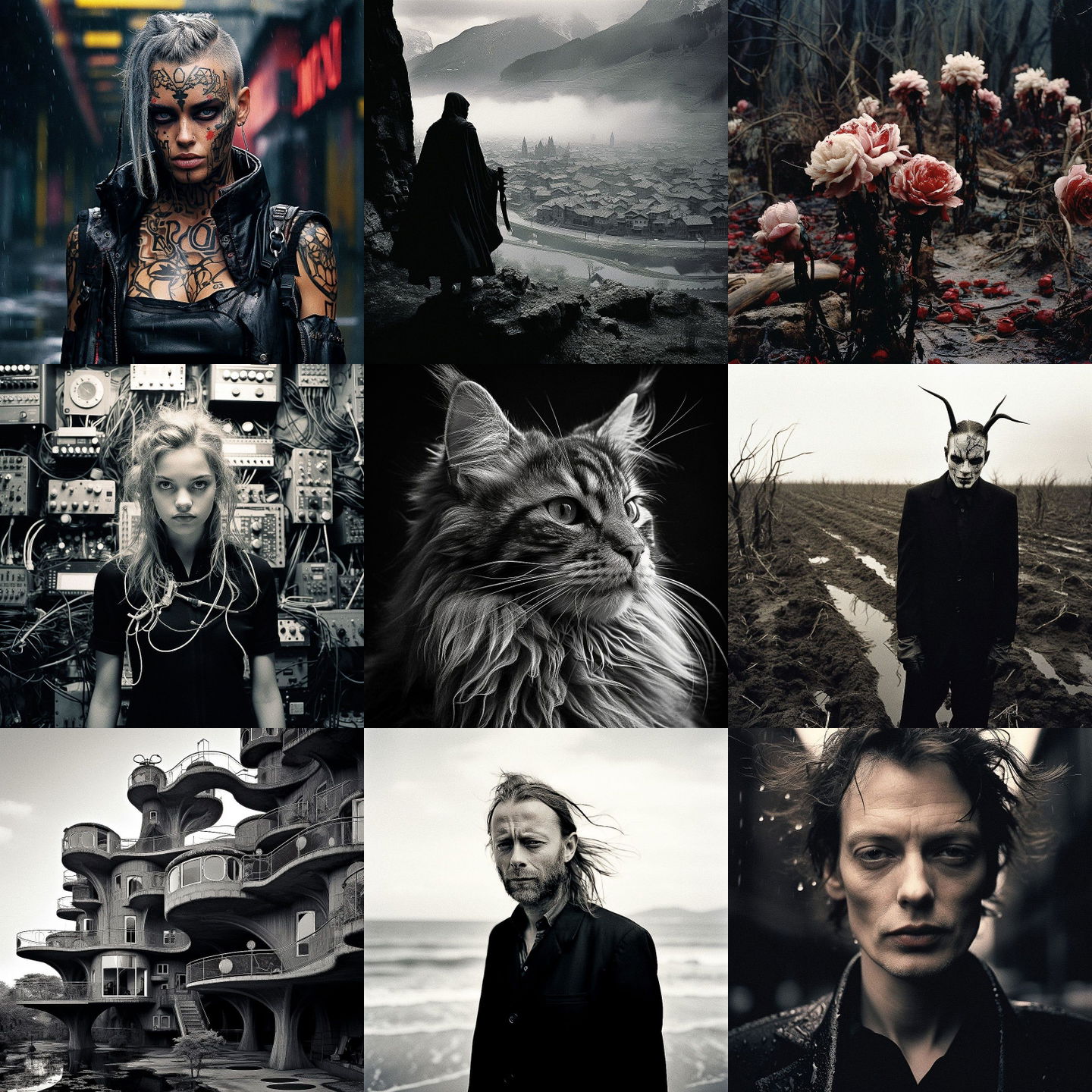 Anton Corbijn style, Midjourney V5.2: cyberpunk character by Anton Corbijn
