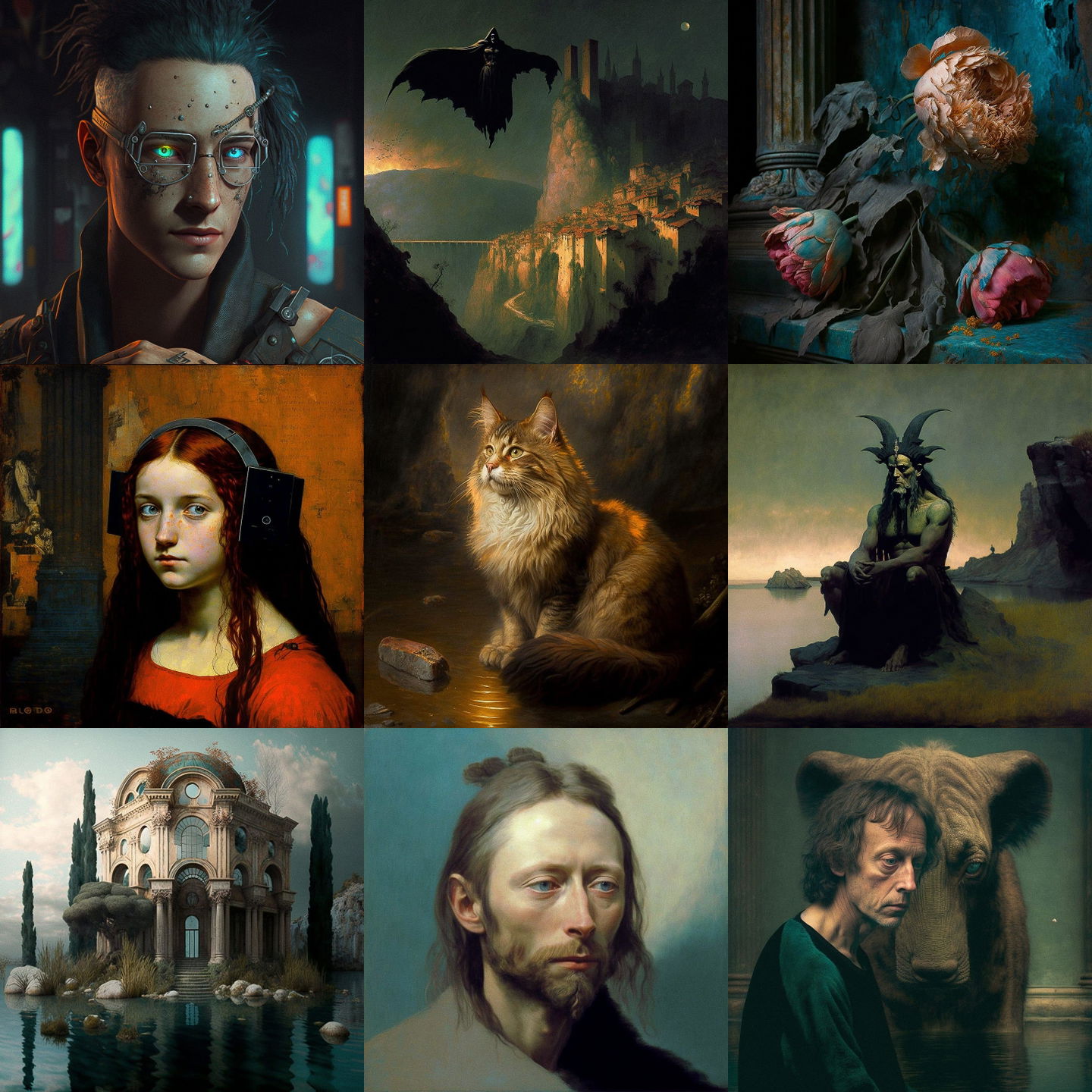 Arnold Bocklin style, Midjourney V4: cyberpunk character by Arnold Bocklin