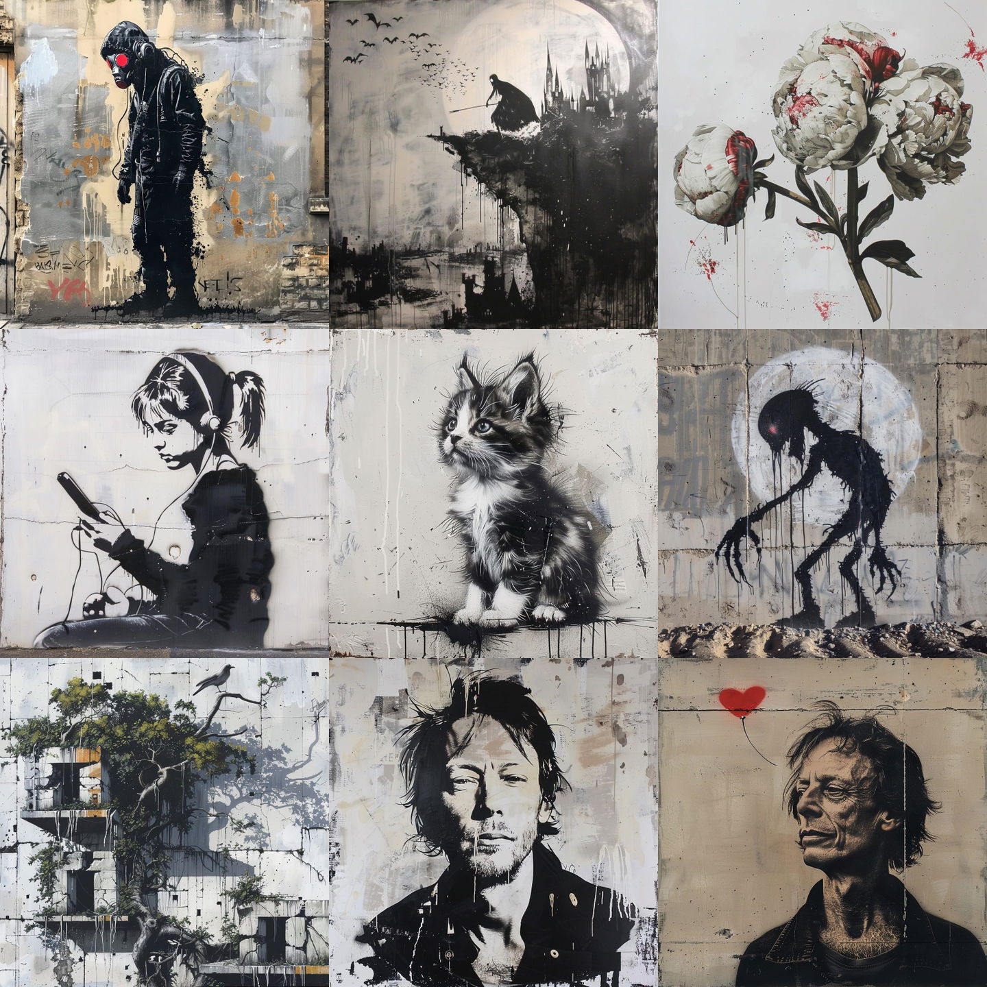 Banksy style, Midjourney V6: cyberpunk character by Banksy