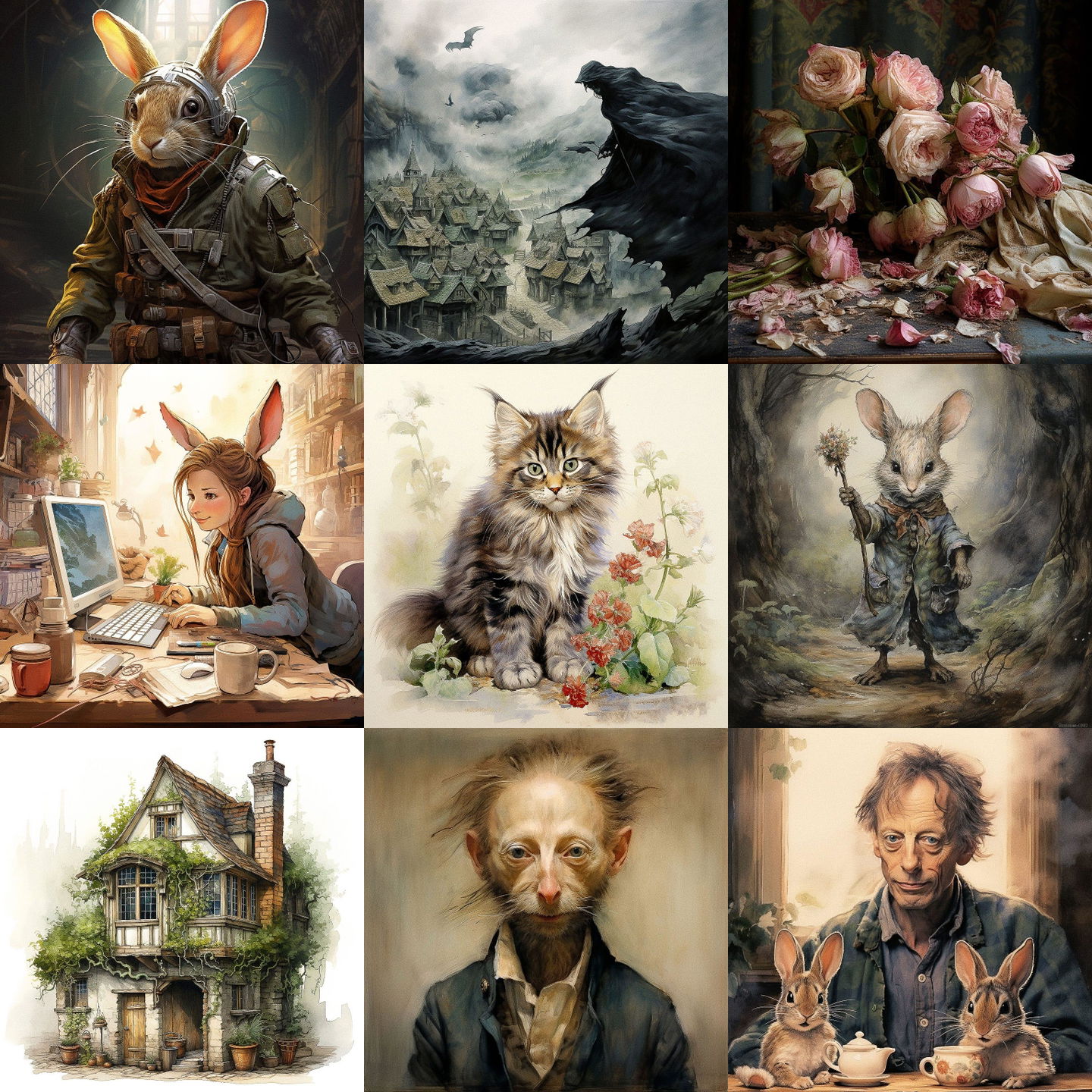 Beatrix Potter style, Midjourney V5.2: cyberpunk character by Beatrix Potter