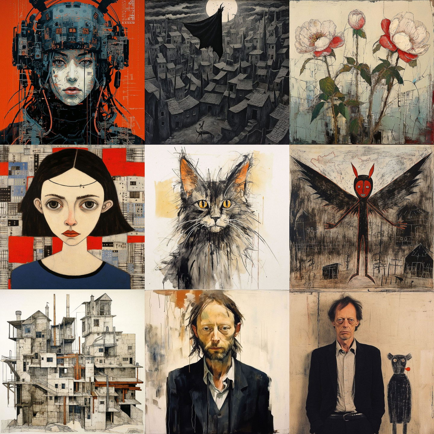 Ben Shahn style, Midjourney V5.2: cyberpunk character by Ben Shahn
