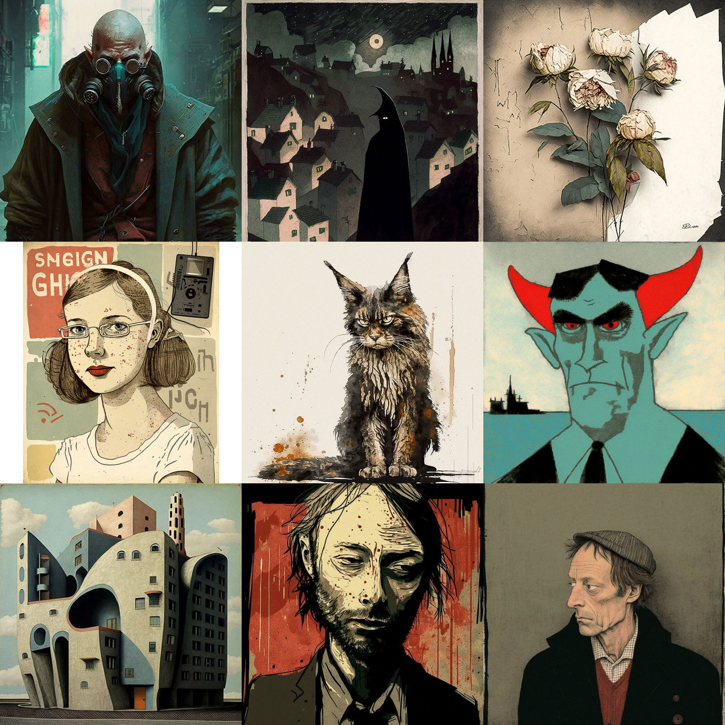 Ben Shahn style, Midjourney V4: cyberpunk character by Ben Shahn