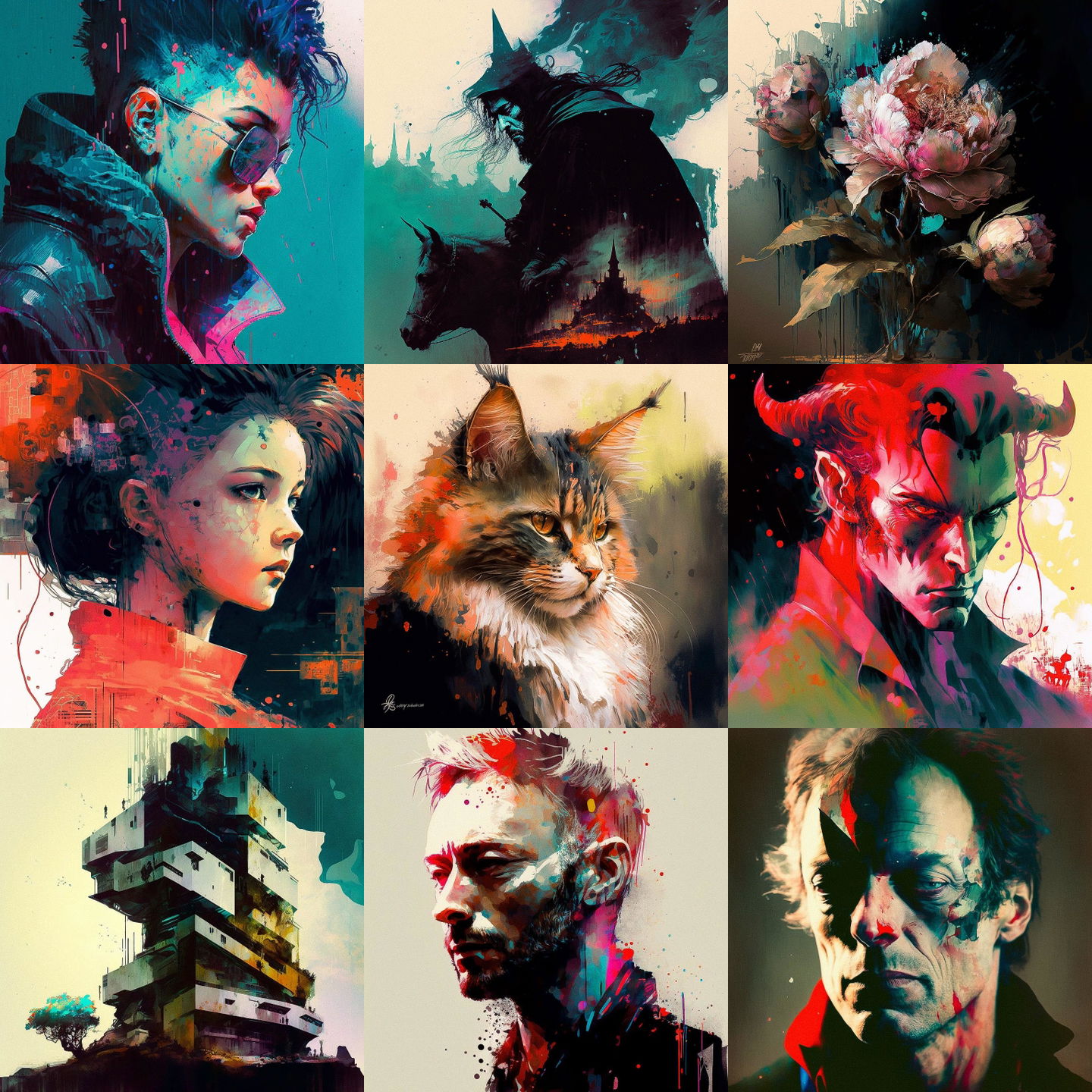 Bill Sienkiewicz style, Midjourney V4: cyberpunk character by Bill Sienkiewicz