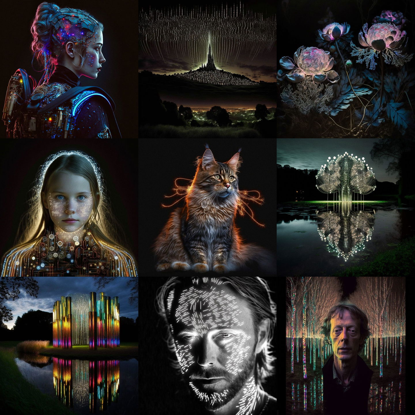Bruce Munro style, Midjourney V4: cyberpunk character by Bruce Munro