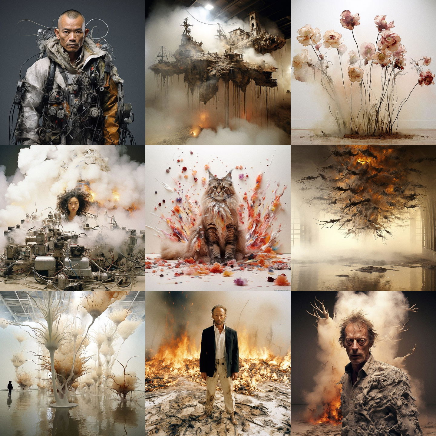 Cai Guo-Qiang style, Midjourney V5.2: cyberpunk character by Cai Guo-Qiang