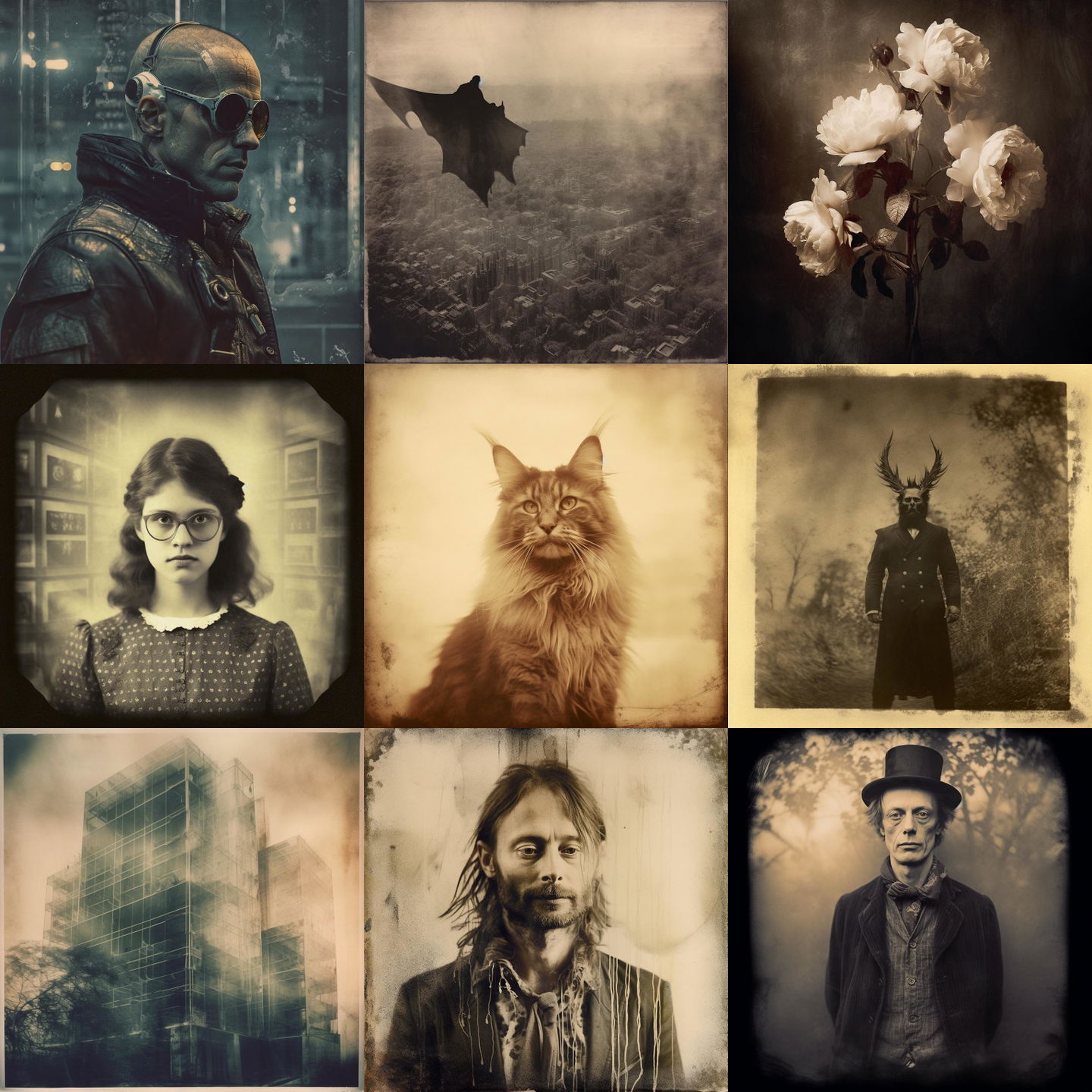 Calotype print style, Midjourney V5.1: cyberpunk character in style of Calotype print