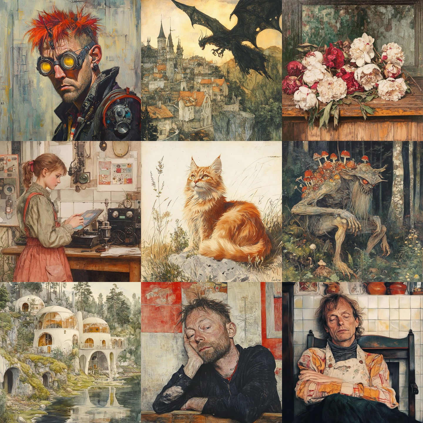Carl Larsson style, Midjourney V6.1: cyberpunk character by Carl Larsson