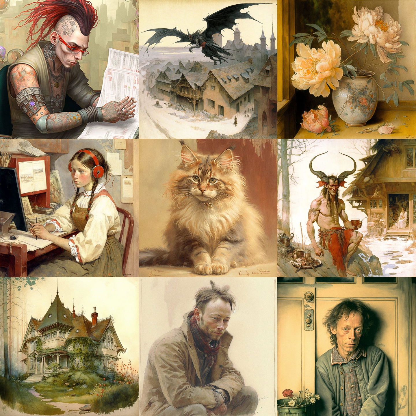 Carl Larsson style, Midjourney V4: cyberpunk character by Carl Larsson