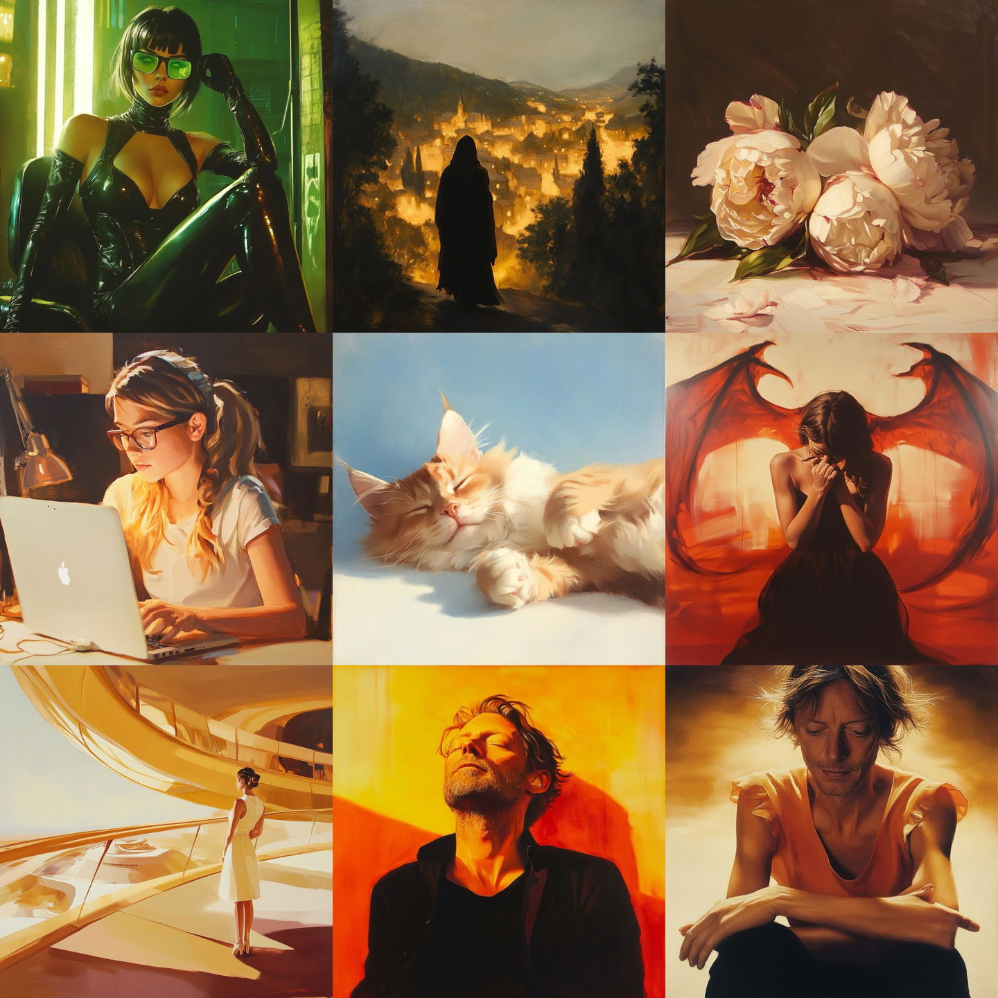 Carrie Graber style, Midjourney V6.1: cyberpunk character by Carrie Graber