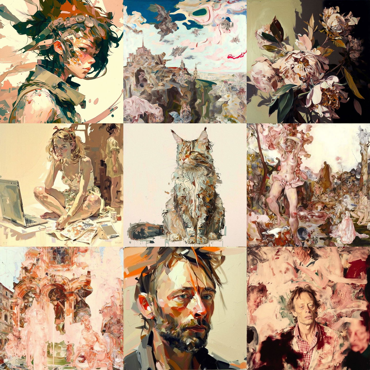 Cecily Brown style, Midjourney V4: cyberpunk character by Cecily Brown
