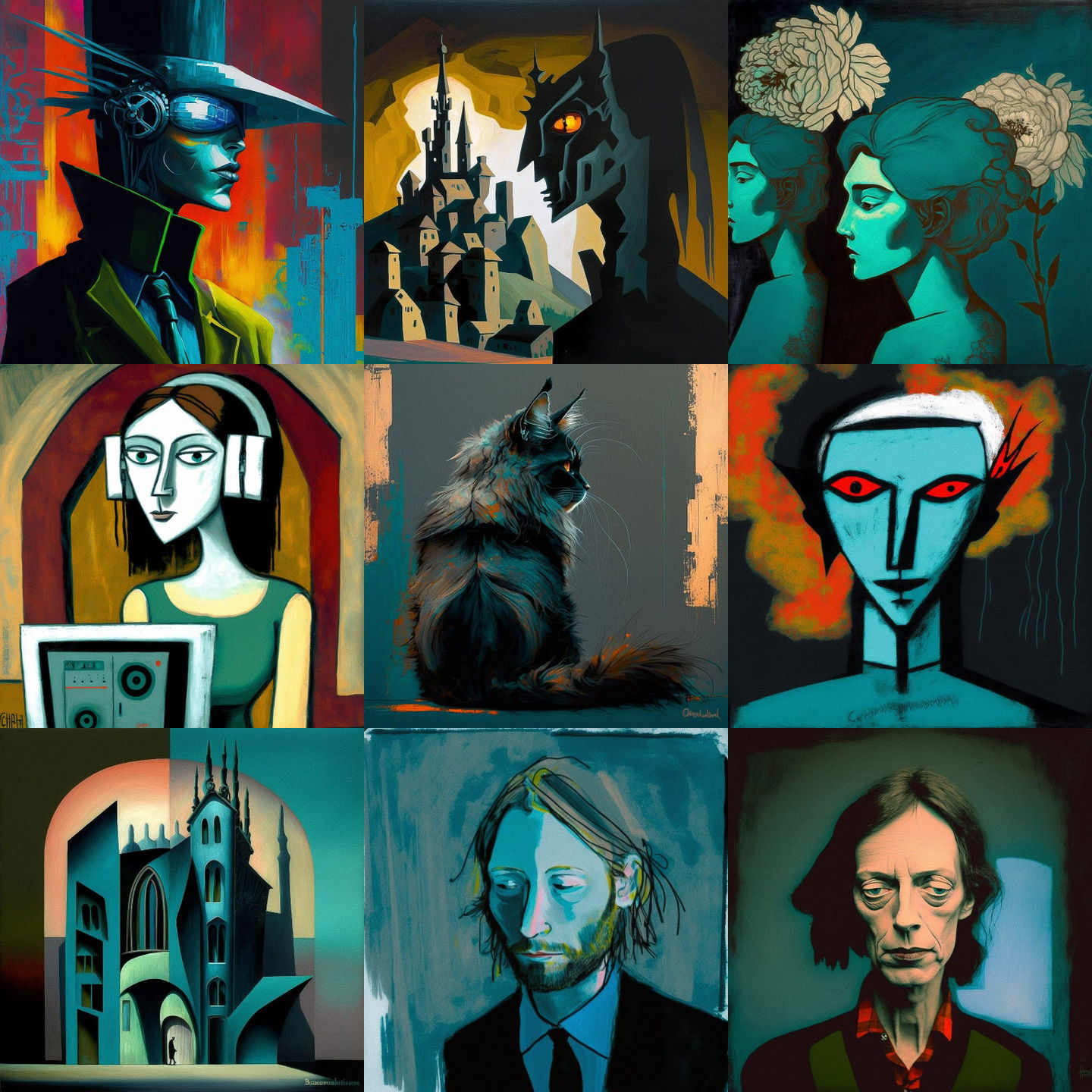Charles Blackman style, Midjourney V4: cyberpunk character by Charles Blackman