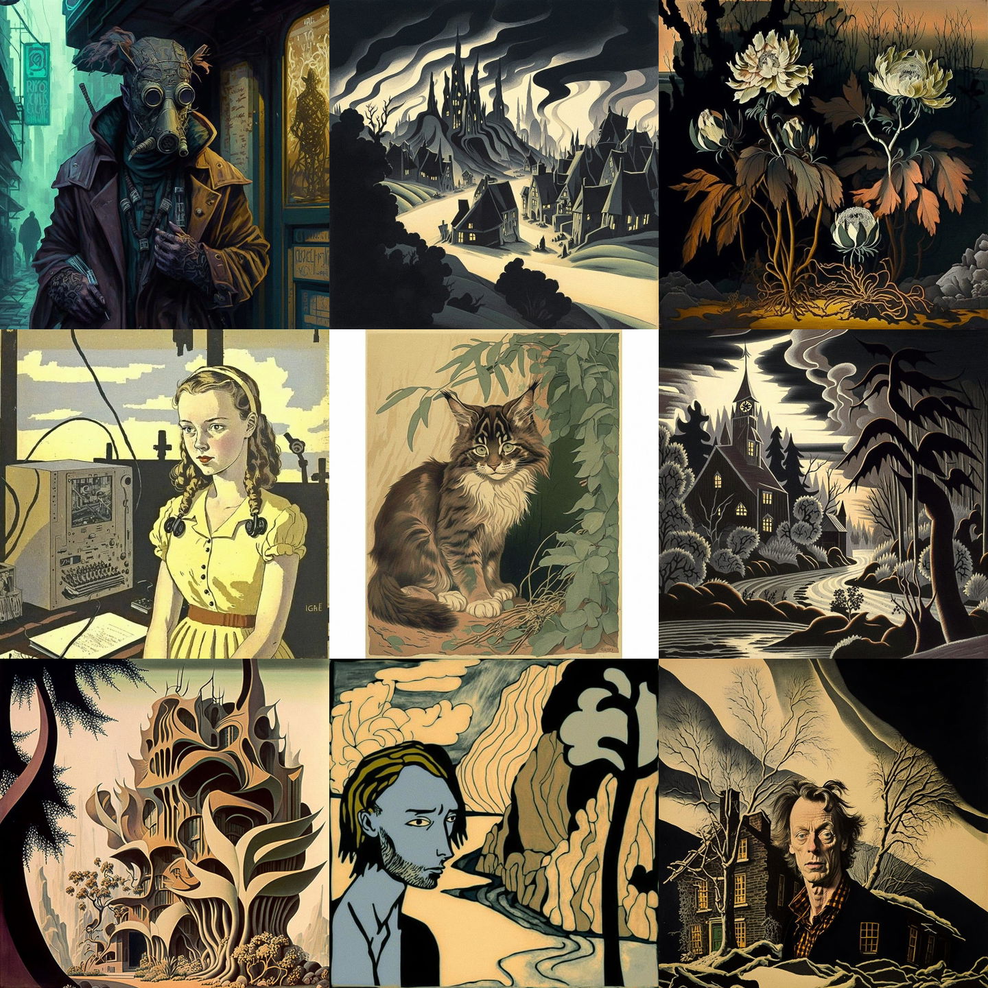 Charles E. Burchfield style, Midjourney V4: cyberpunk character by Charles E. Burchfield