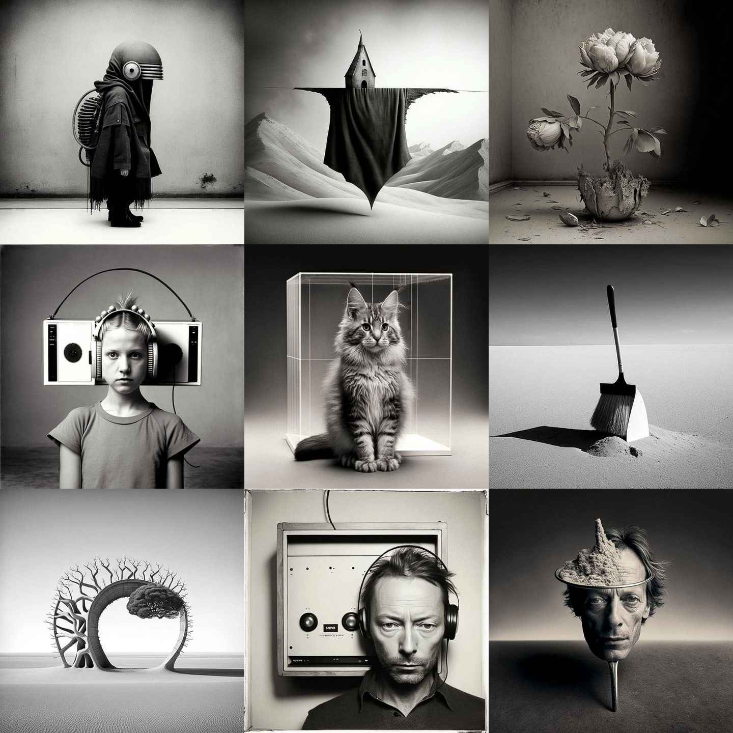Chema Madoz style, Midjourney V4: cyberpunk character by Chema Madoz