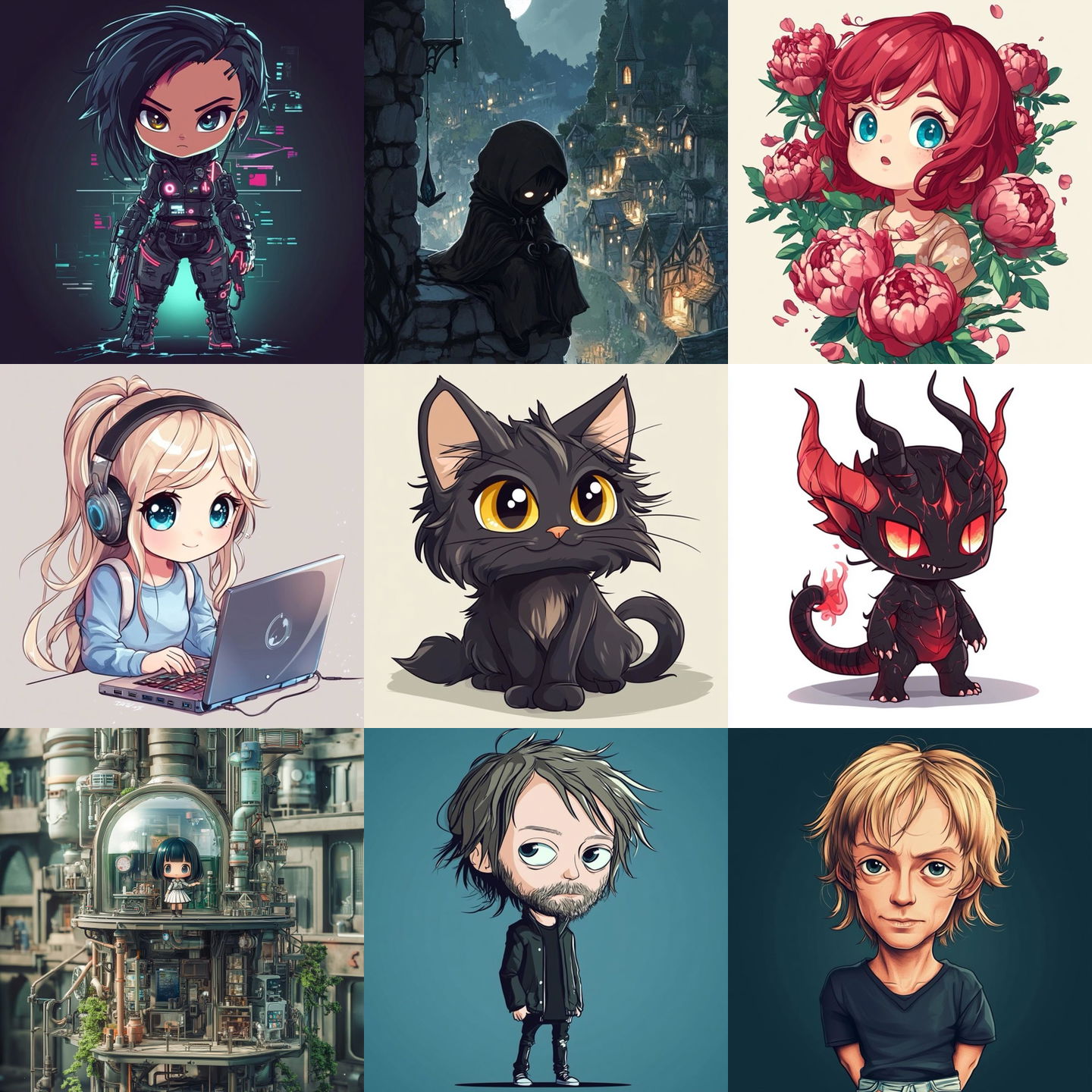 Chibi anime style style, Midjourney V6.1: cyberpunk character in Chibi anime style
