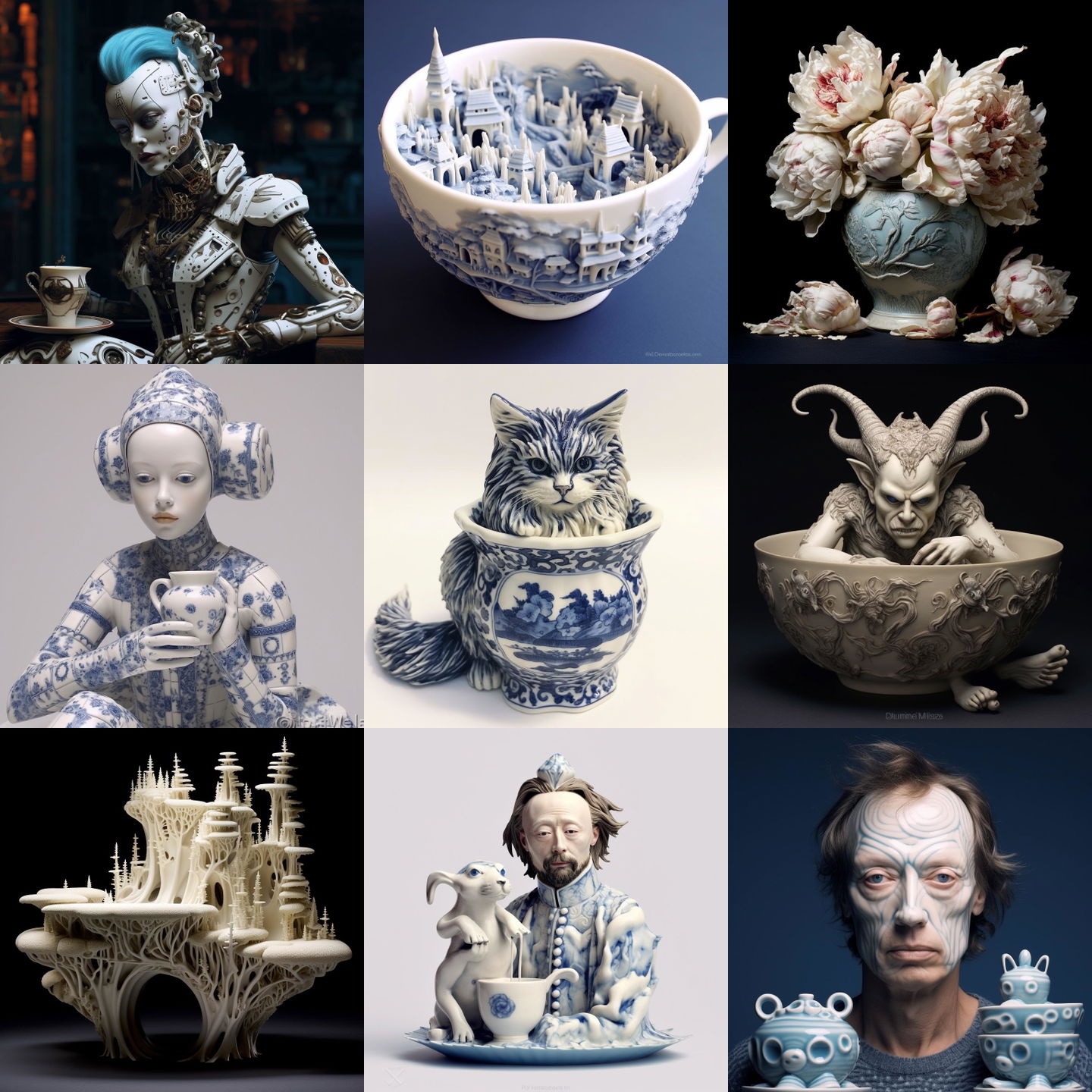 Cibulak porcelain style, Midjourney V5.1: cyberpunk character as Cibulak porcelain