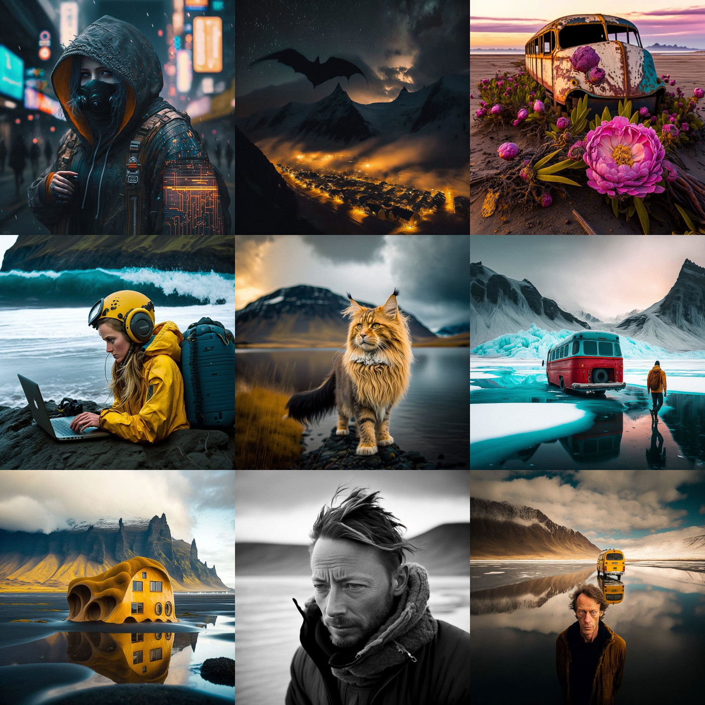 Chris Burkard style, Midjourney V4: cyberpunk character by Chris Burkard
