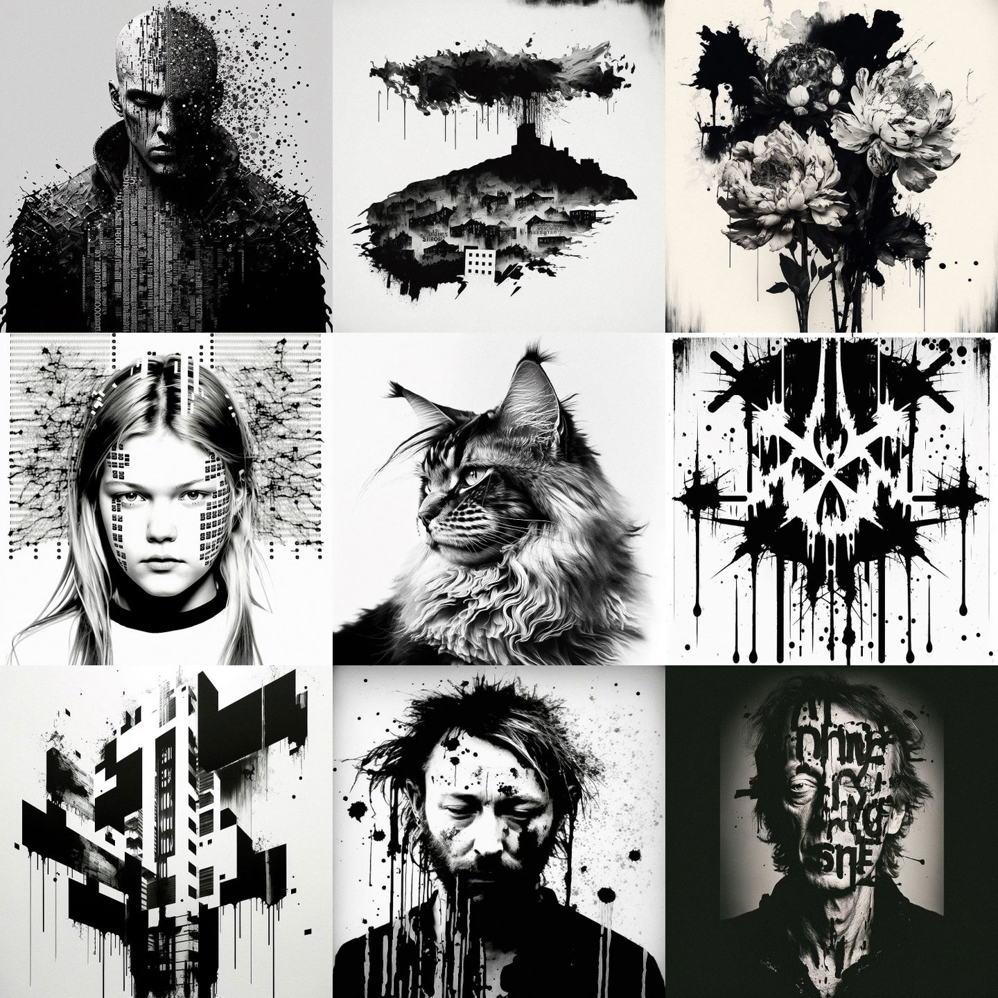 Christopher Wool style, Midjourney V4: cyberpunk character by Christopher Wool