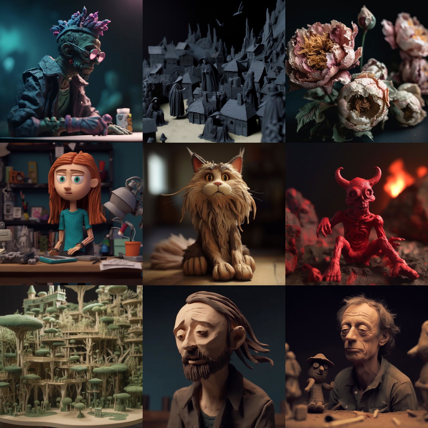 Claymation style, Midjourney V5: cyberpunk character as Claymation