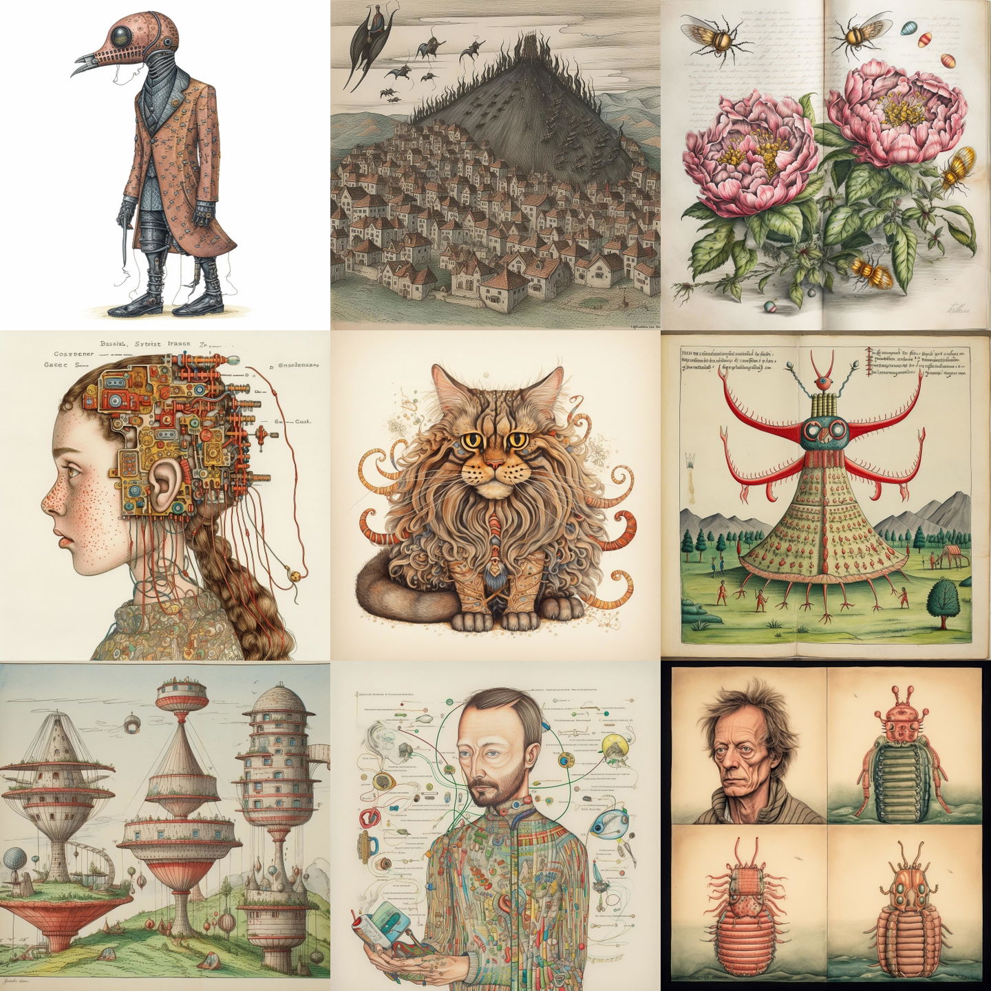 Codex Seraphinianus style, Midjourney V5: cyberpunk character in style of Codex Seraphinianus