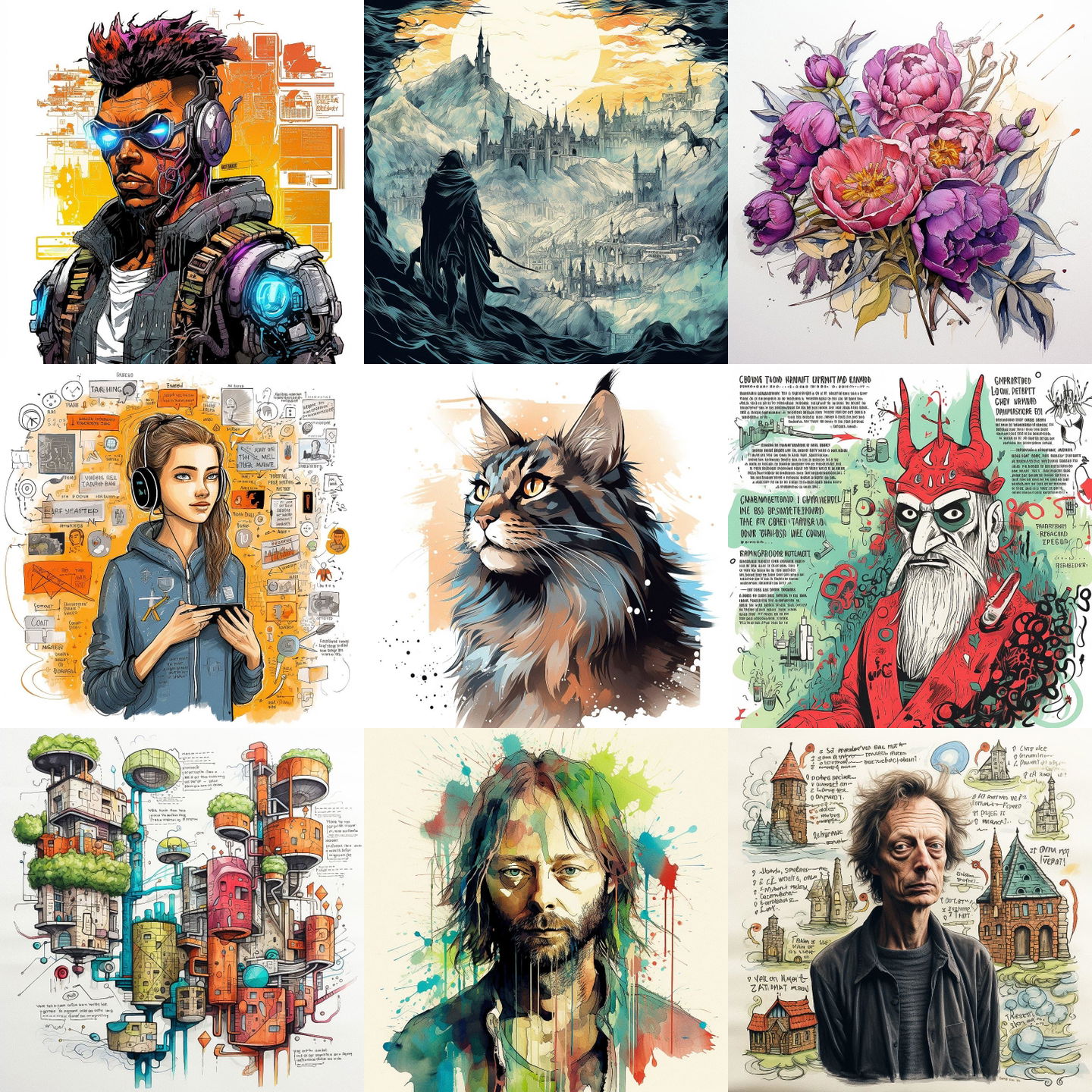Color sketchnote style style, Midjourney V5.2: cyberpunk character in Color sketchnote style