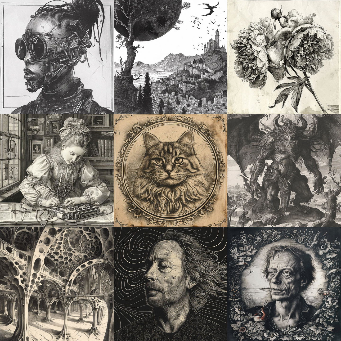 Copperplate engraving style, Midjourney V6: cyberpunk character as Copperplate engraving