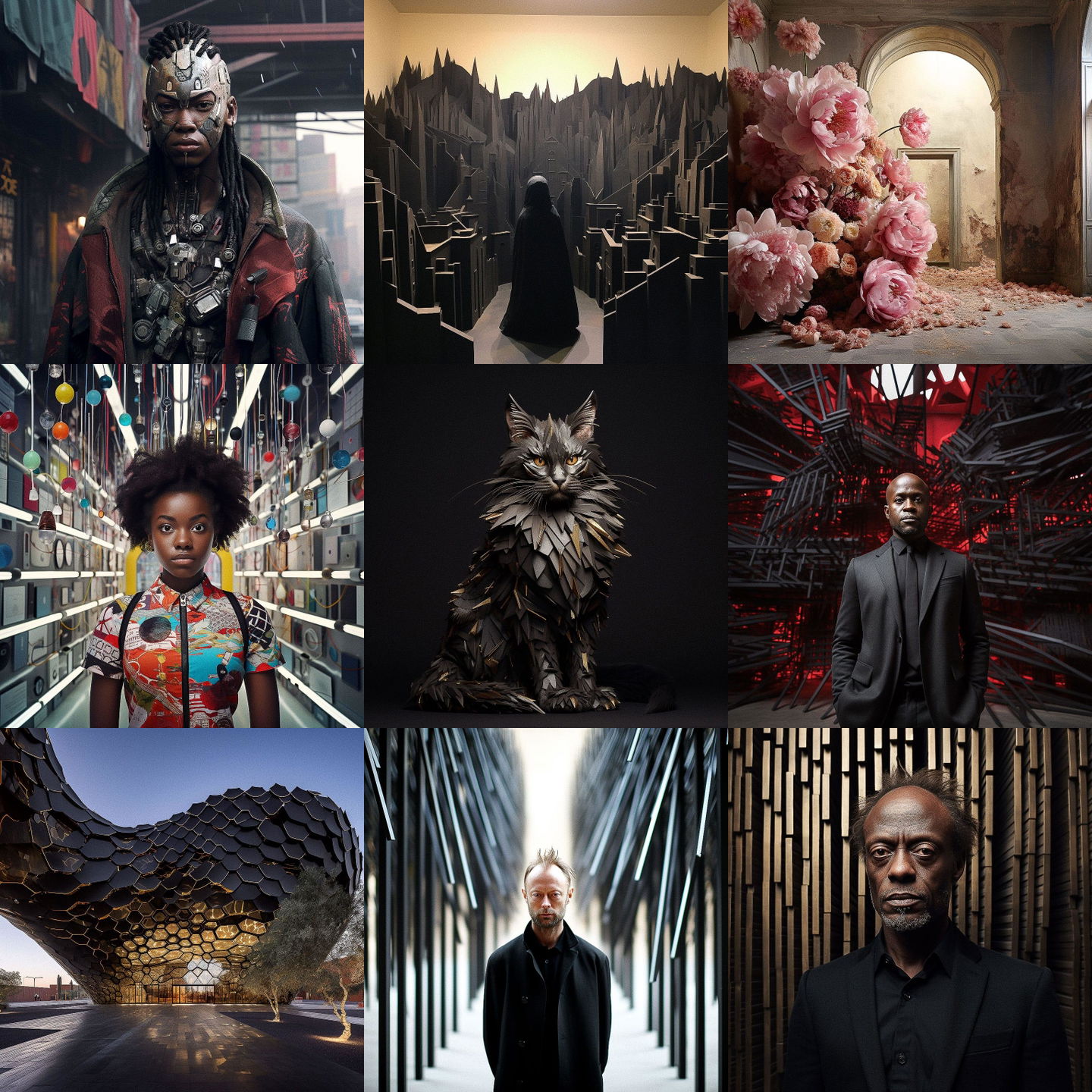 David Adjaye style, Midjourney V5.2: cyberpunk character by David Adjaye