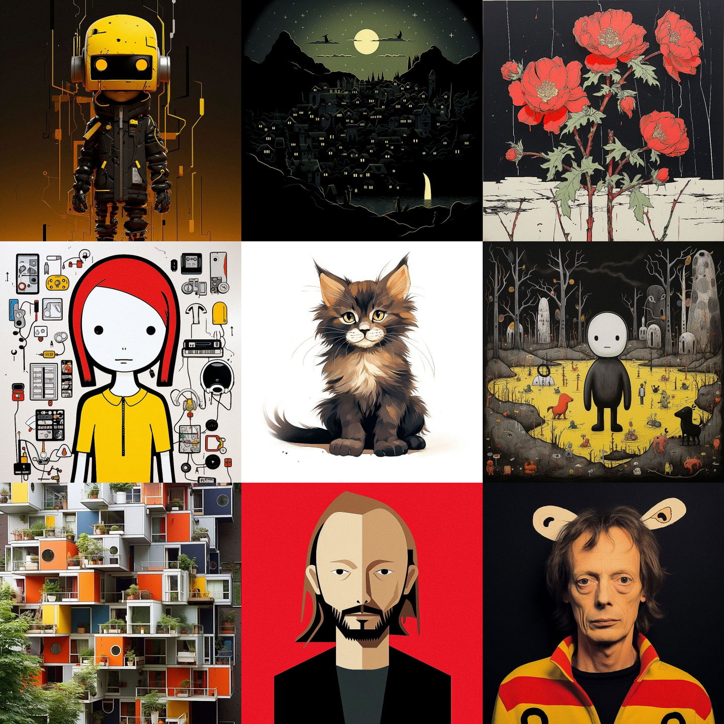Dick Bruna style, Midjourney V5.2: cyberpunk character by Dick Bruna
