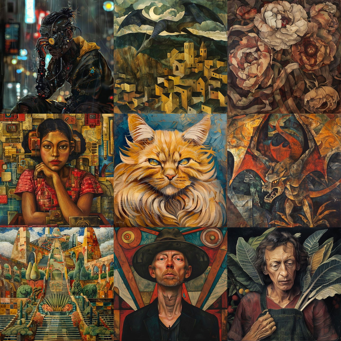 Diego Rivera style, Midjourney V6: cyberpunk character by Diego Rivera