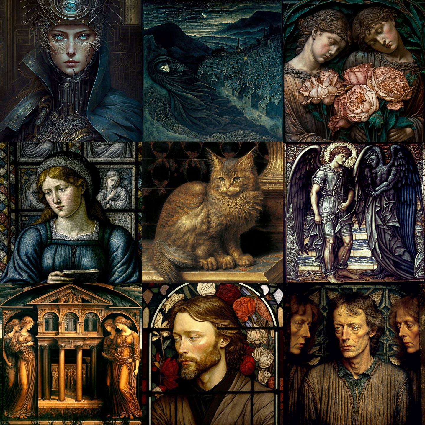 Edward Burne-Jones style, Midjourney V4: cyberpunk character by Edward Burne-Jones