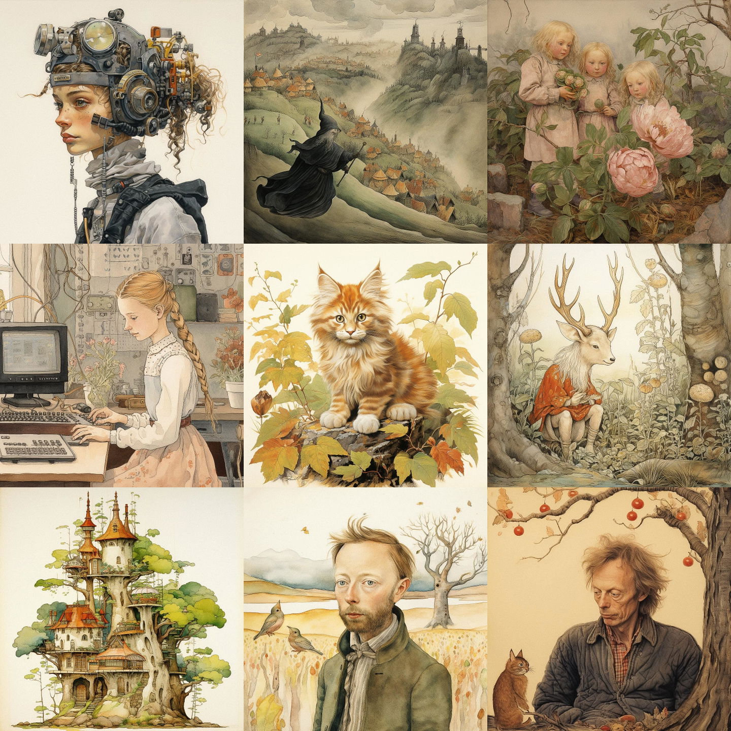 Elsa Beskow style, Midjourney V5.2: cyberpunk character by Elsa Beskow