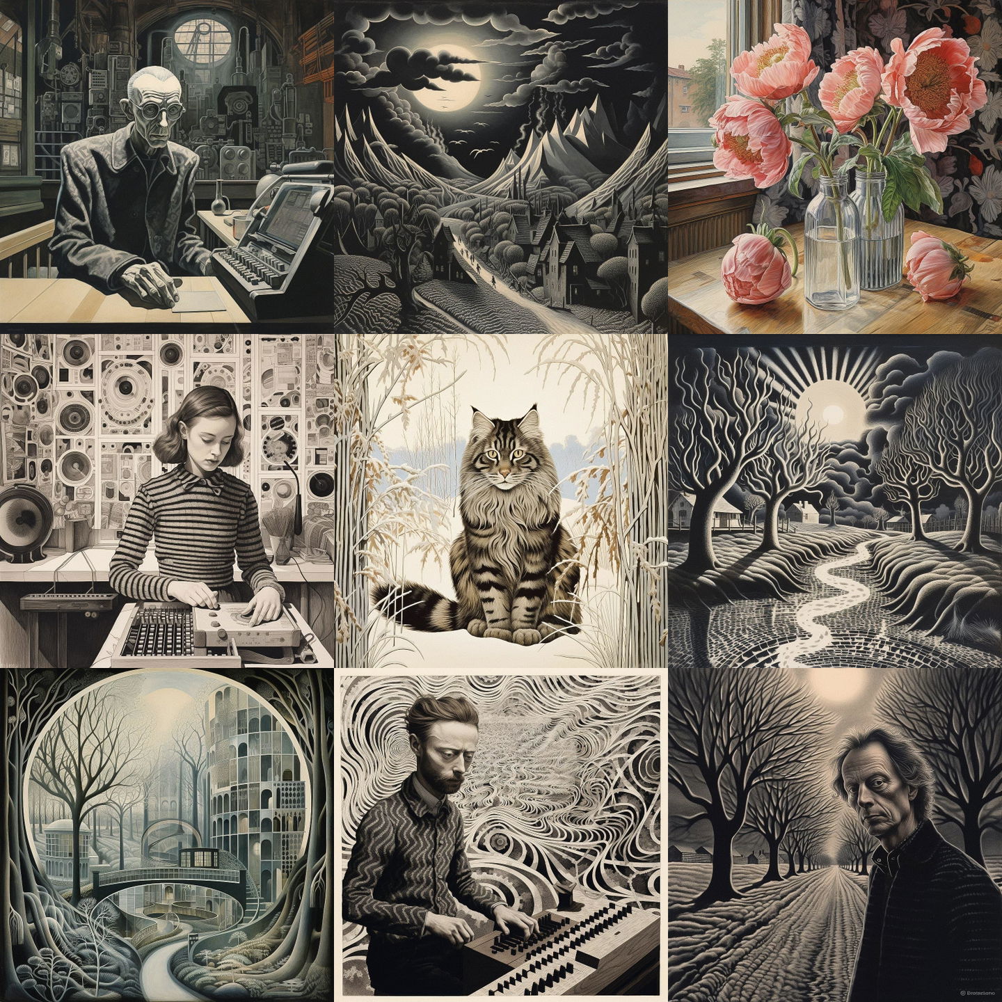 Eric Ravilious style, Midjourney V5.2: cyberpunk character by Eric Ravilious