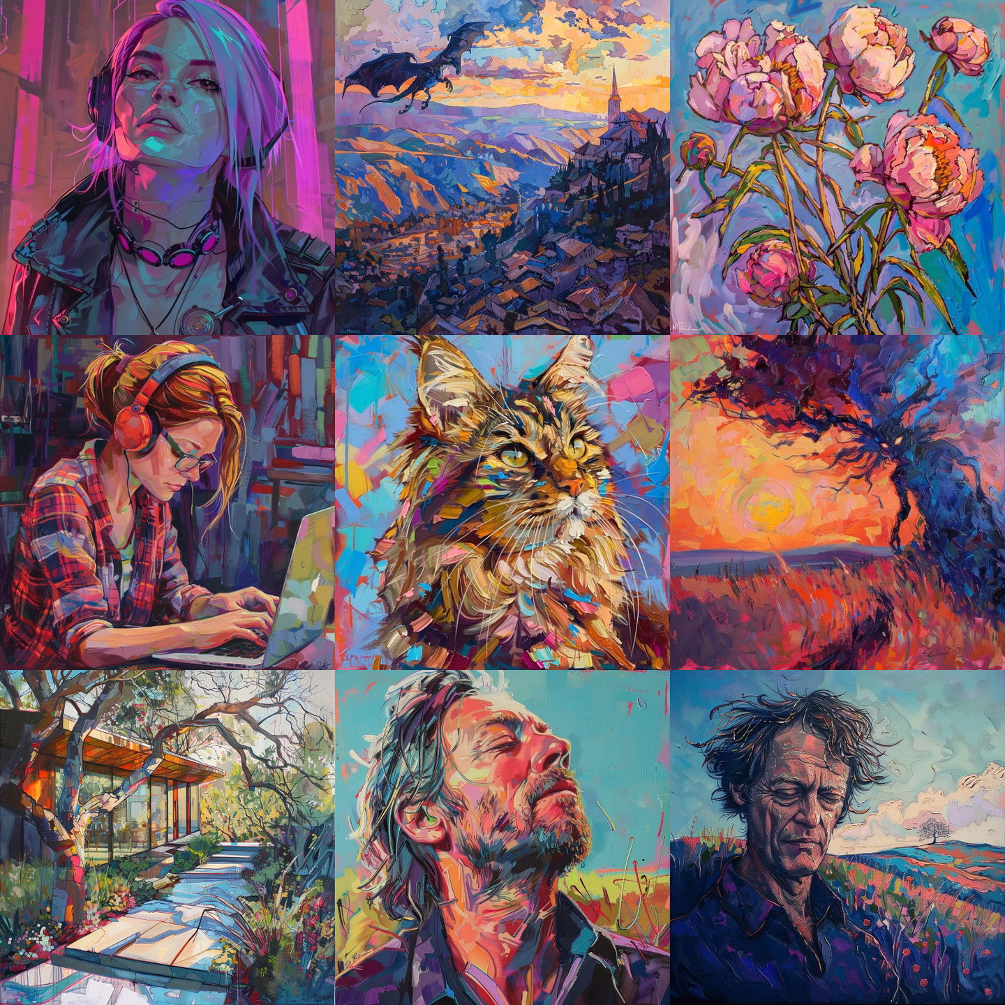 Erin Hanson style, Midjourney V6: cyberpunk character by Erin Hanson