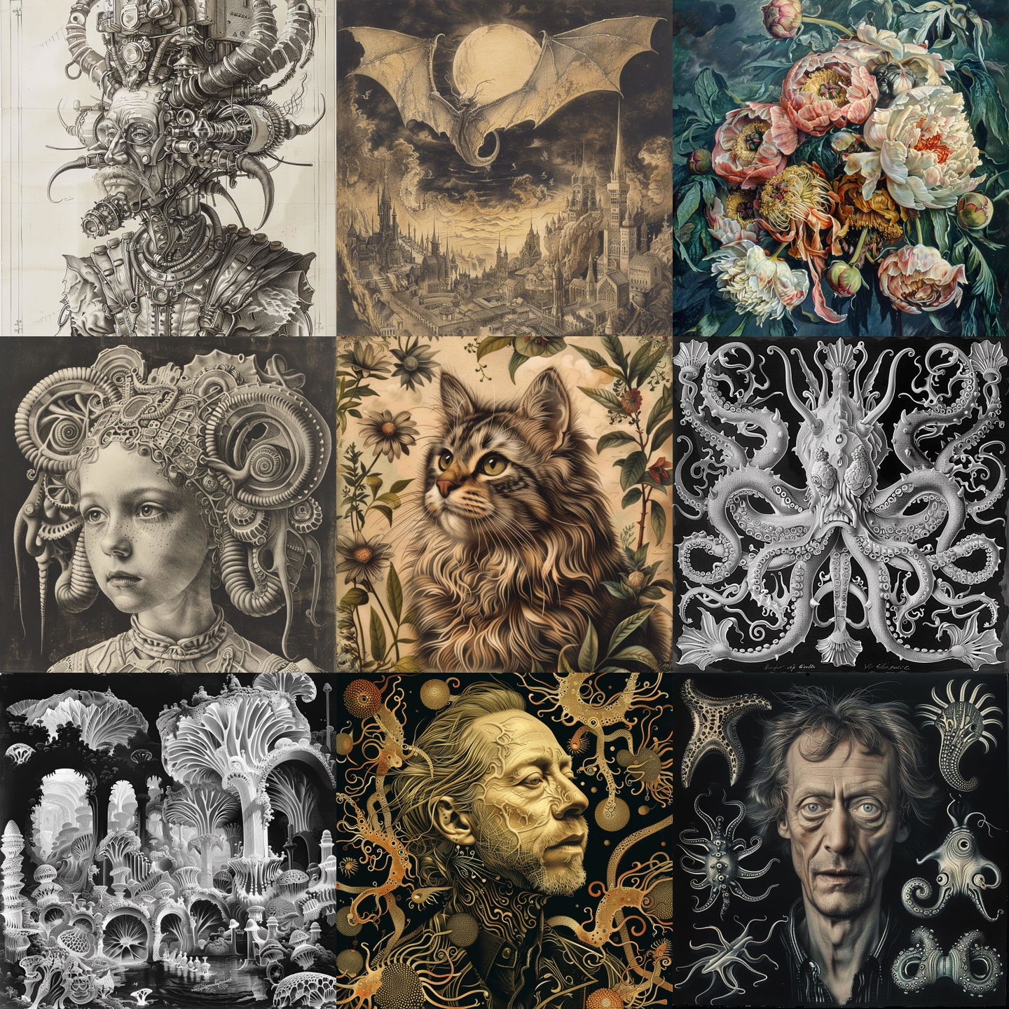 Ernst Haeckel style, Midjourney V6: cyberpunk character by Ernst Haeckel