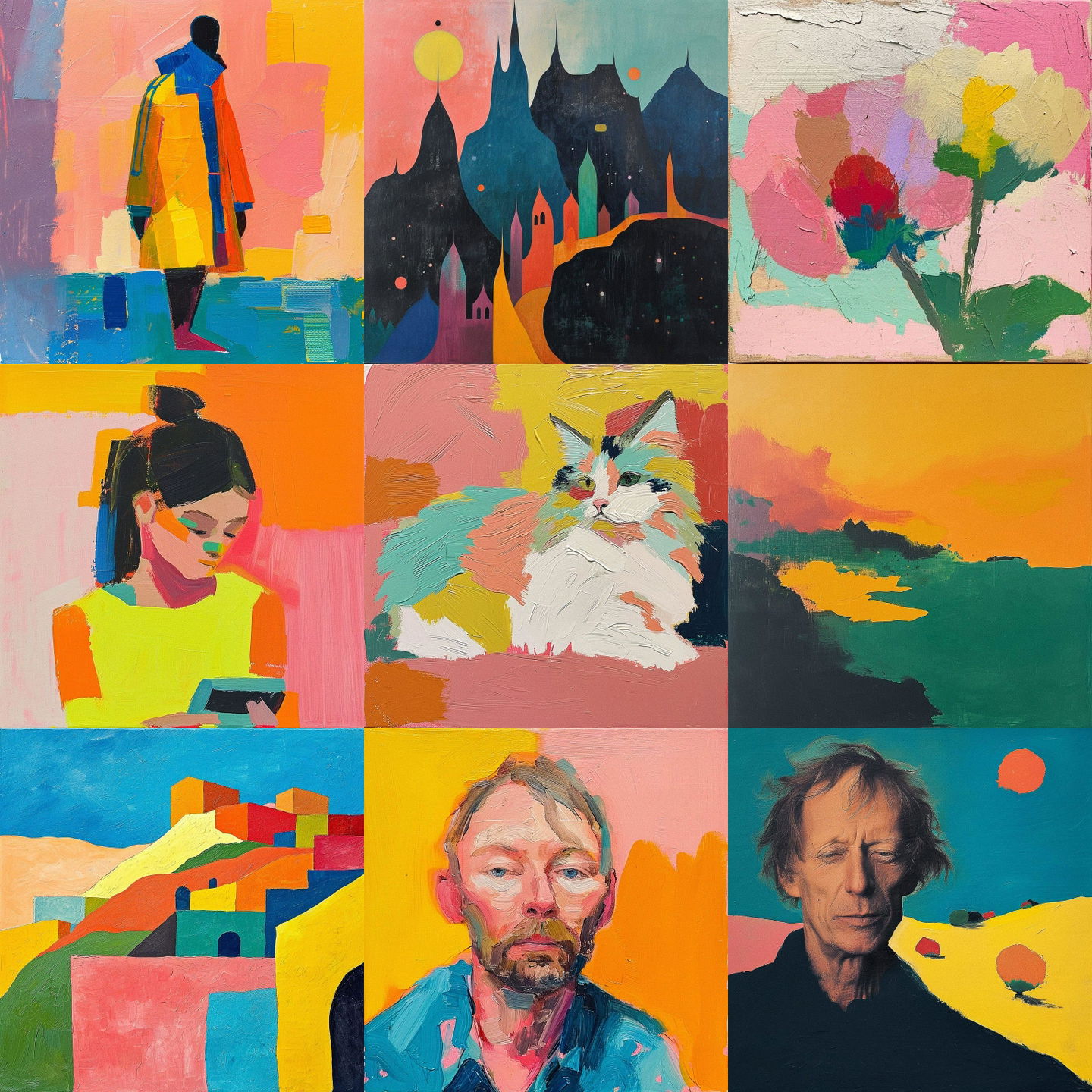 Etel Adnan style, Midjourney V6: cyberpunk character by Etel Adnan