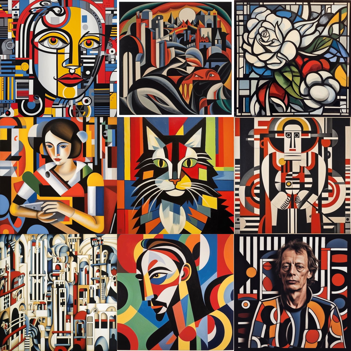 Fernand Leger style, Midjourney V5.1: cyberpunk character by Fernand Leger