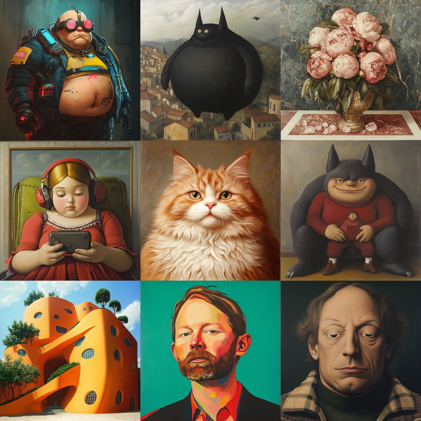 Fernando Botero style, Midjourney V6.1: cyberpunk character by Fernando Botero